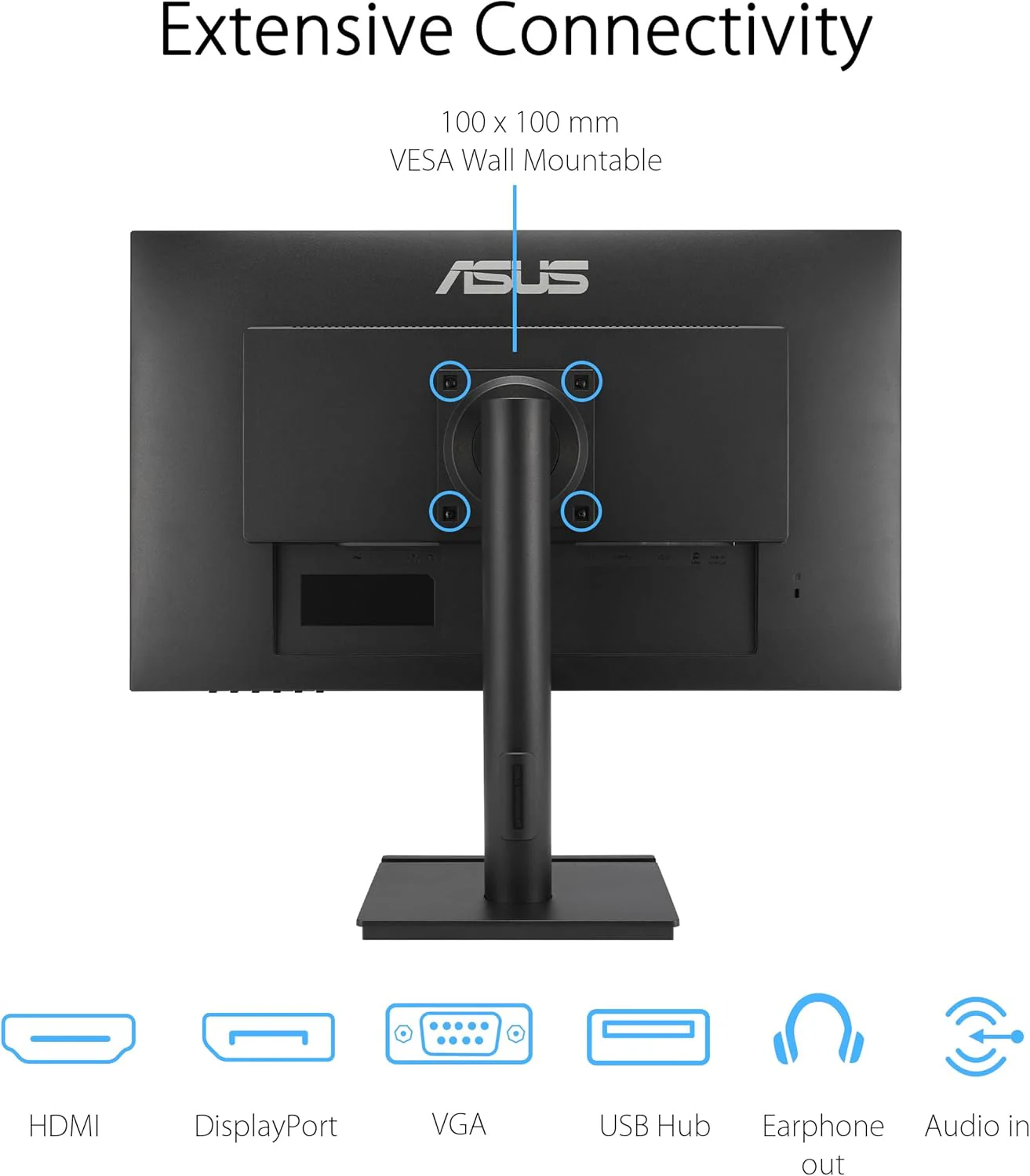 ASUS VA27DQFS Business Monitor – 27-inch, IPS, Full HD, Frameless, 100Hz, Adaptive-Sync, 1ms MPRT, HDMI, DisplayPort, VGA, Low Blue Light, Flicker Free, Ergonomic Design, Wall Mountable (Certified Refurbished) - Image 5