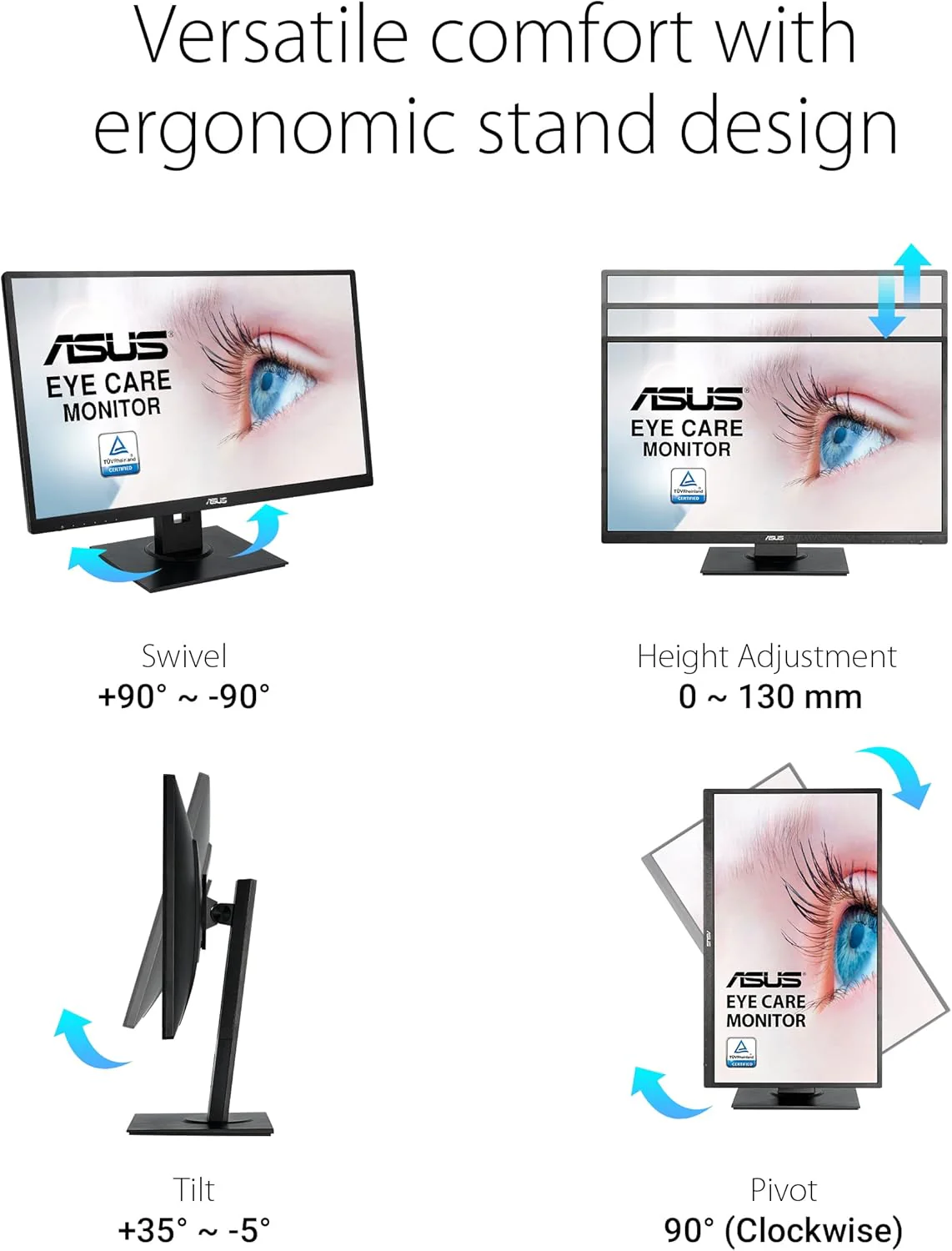ASUS 27” 1080P Monitor (VA279HAL) - Full HD, Built-in Speakers, Eye Care, Low Blue Light, Flicker Free, VESA Mountable, Height Adjustment, Pivot, Swivel, Tilt, HDMI, VGA (Certified Refurbish) - Image 2