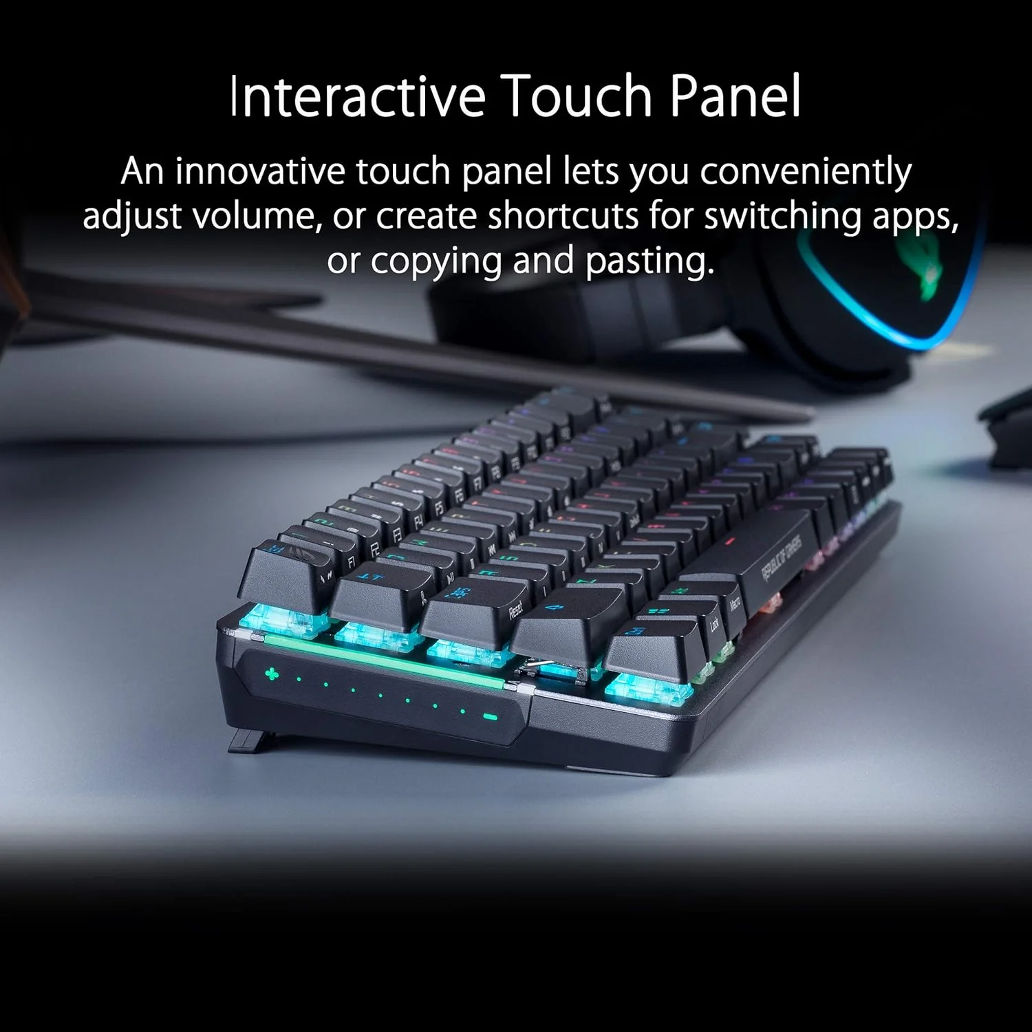 Asus ‎M601 ROG FALCHION Wireless 65% Mechanical Gaming Keyboard | 68 Keys, Aura Sync RGB, Extended Battery Life, Interactive Touch Panel, PBT Keycaps, Cherry MX Blue Switches, Keyboard Cover Case (Certified Refurbished) - Image 3