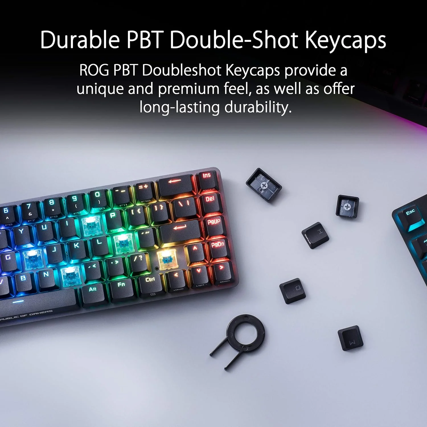 Asus ‎M601 ROG FALCHION Wireless 65% Mechanical Gaming Keyboard | 68 Keys, Aura Sync RGB, Extended Battery Life, Interactive Touch Panel, PBT Keycaps, Cherry MX Blue Switches, Keyboard Cover Case (Certified Refurbished) - Image 5