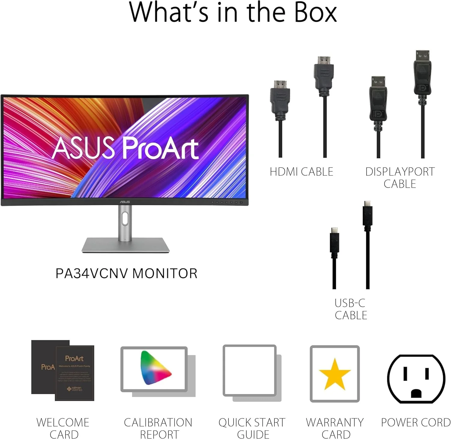 ASUS ProArt Display 34” Ultrawide Curved Professional HDR Monitor (PA34VCNV) - IPS, 21:9 3440 x 1440, 3800R Curve, 100% sRGB/Rec709, ΔE<2, Calman Verified, USB-C Docking PD 96W, RJ45(Certified Refurbished) - Image 2