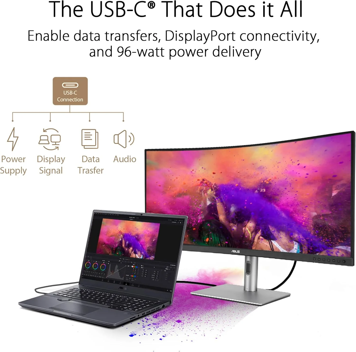 ASUS ProArt Display 34” Ultrawide Curved Professional HDR Monitor (PA34VCNV) - IPS, 21:9 3440 x 1440, 3800R Curve, 100% sRGB/Rec709, ΔE<2, Calman Verified, USB-C Docking PD 96W, RJ45(Certified Refurbished) - Image 7