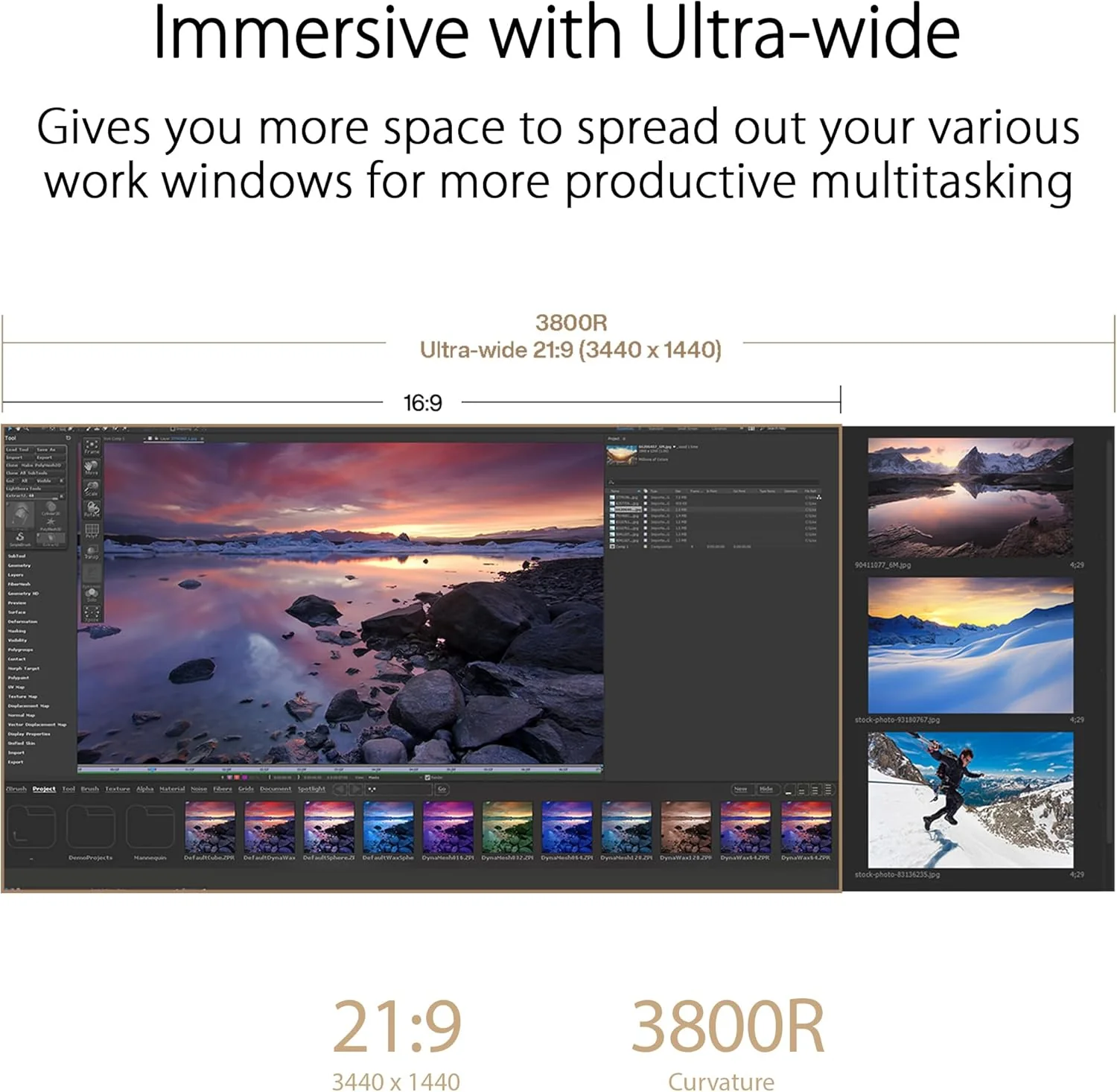 ASUS ProArt Display 34” Ultrawide Curved Professional HDR Monitor (PA34VCNV) - IPS, 21:9 3440 x 1440, 3800R Curve, 100% sRGB/Rec709, ΔE<2, Calman Verified, USB-C Docking PD 96W, RJ45(Certified Refurbished) - Image 9