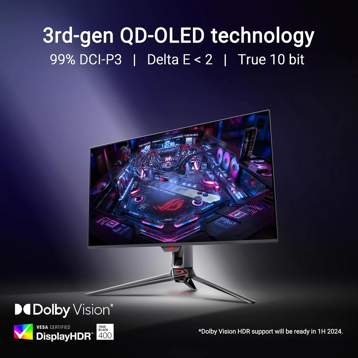ASUS ROG Swift 32” 4K OLED Gaming Monitor (PG32UCDM) - UHD (3840 x 2160), QD-OLED, 240Hz, 0.03ms, G-SYNC Compatible, Custom Heatsink, Graphene film, 99% DCI-P3, True 10-bit, 90W USB-C (Certified Refurbished) - Image 6