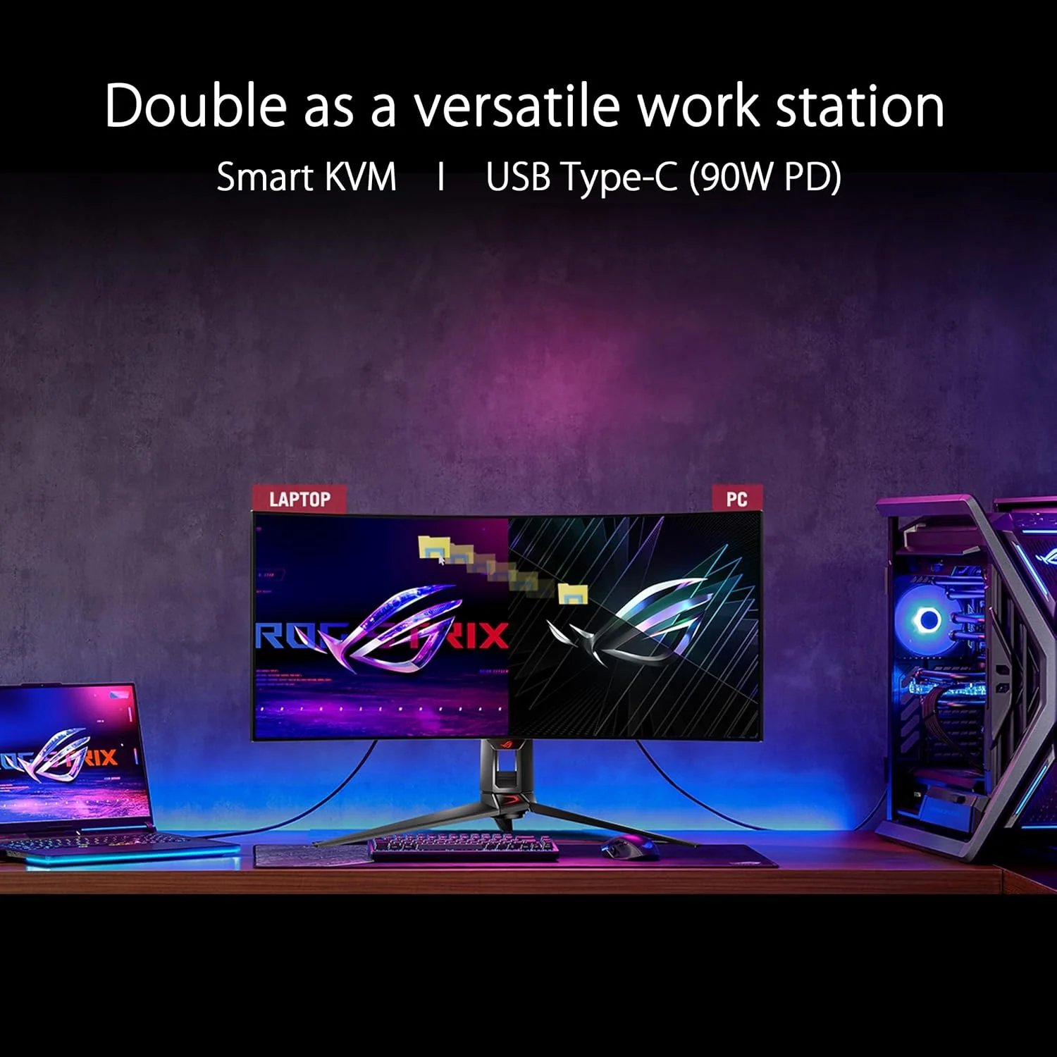 ASUS ROG Swift 34” OLED Ultrawide 800R Curved Gaming Monitor (PG34WCDM) – 21:9 (3440 x 1440), 240Hz, 0.03ms, G-SYNC Compatible, Custom Heatsink, Uniform Brightness, Smart KVM, USB-C 90W PD, 1300nits (Certified Refurbished) - Image 7