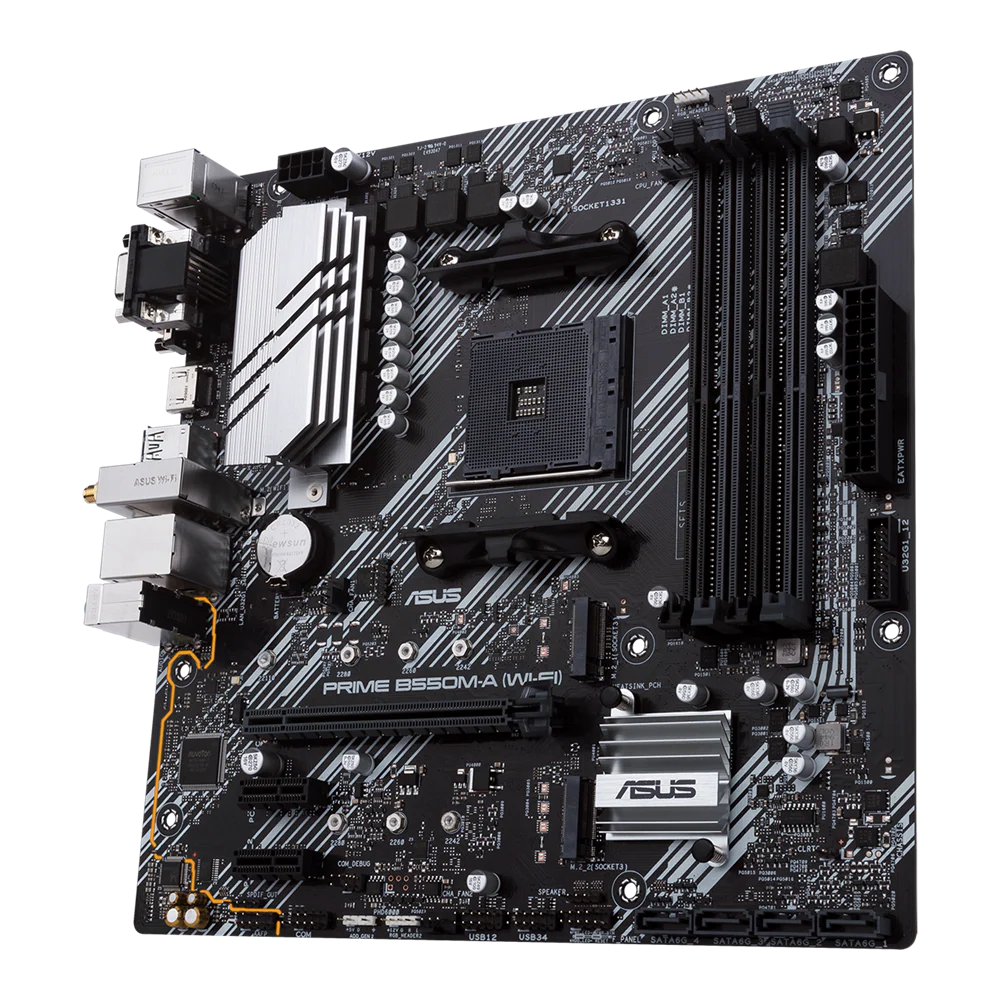 ASUS Prime B550M-A WiFi AMD (Ryzen AM4) micro ATX Motherboard with dual M.2, PCIe 4.0, Intel® WiFi 6, 1 Gb Ethernet, HDMI/D-Sub/DVI, SATA 6 Gbps, USB 3.2 Gen 2 Type-A, and Aura Sync RGB headers support (Certified Refurbished) - Image 2