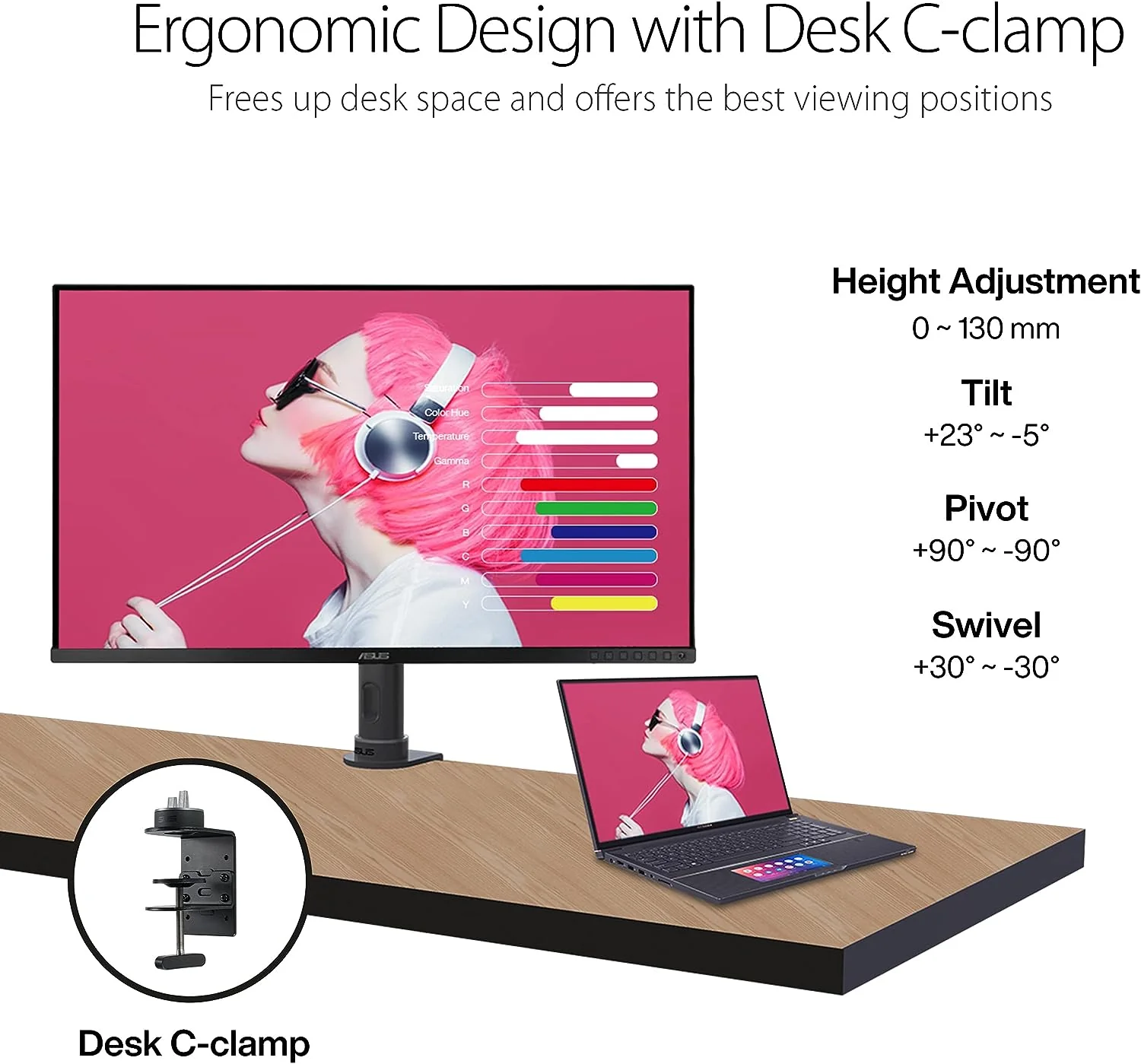 ASUS ProArt Display 32” 4K HDR Monitor (PA329CV) - UHD (3840 x 2160), IPS, 100% sRGB/Rec.709, Calman Verified, USB-C Power Delivery, DisplayPort, HDMI, USB 3.1 Hub, C-clamp, Height Adjustable (Certified Refurbished) - Image 3