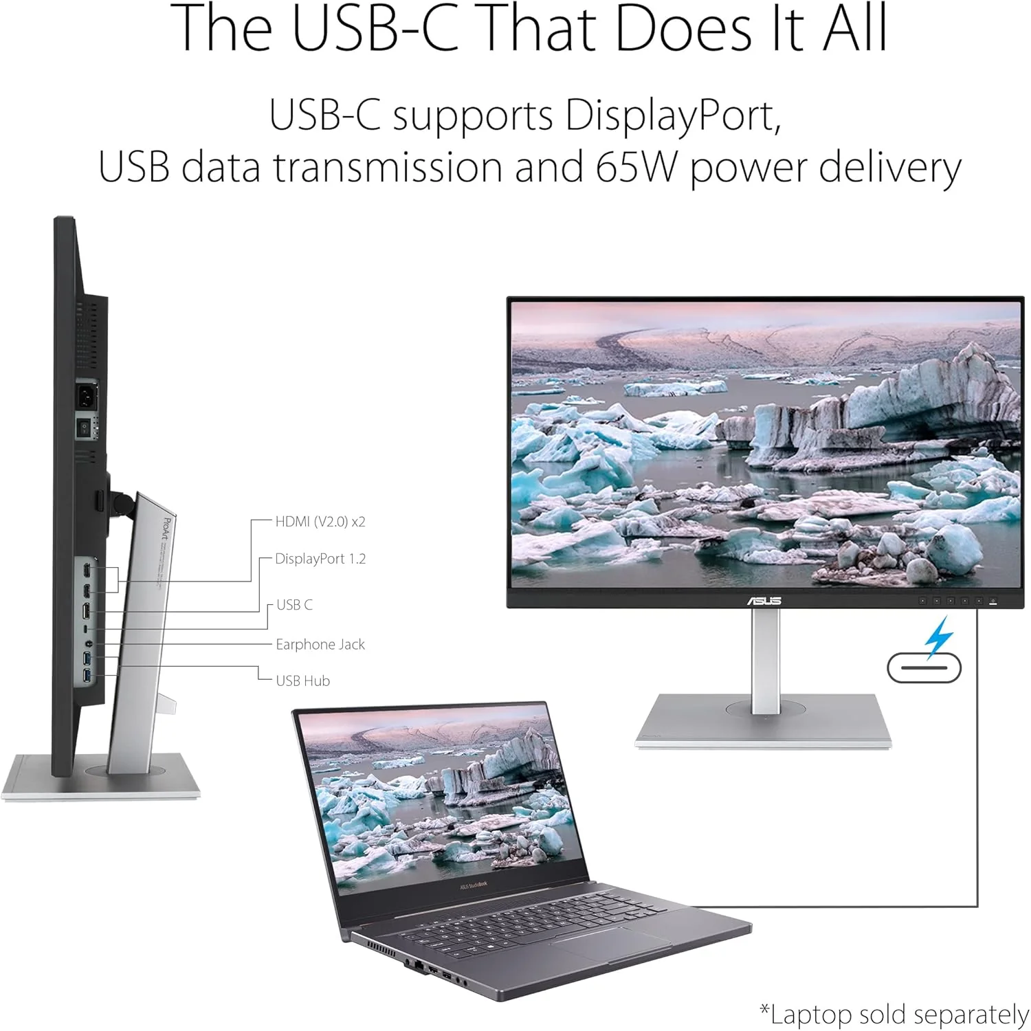 ASUS ProArt Display PA279CV 27” 4K HDR UHD (3840 x 2160) Monitor, IPS, 100% sRGB/Rec. 709, ΔE < 2, USB-C DisplayPort HDMI USB hub, Calman Verified, Eye Care, Tilt Pivot Swivel Height Adjustable (Certified Refurbished) - Image 3