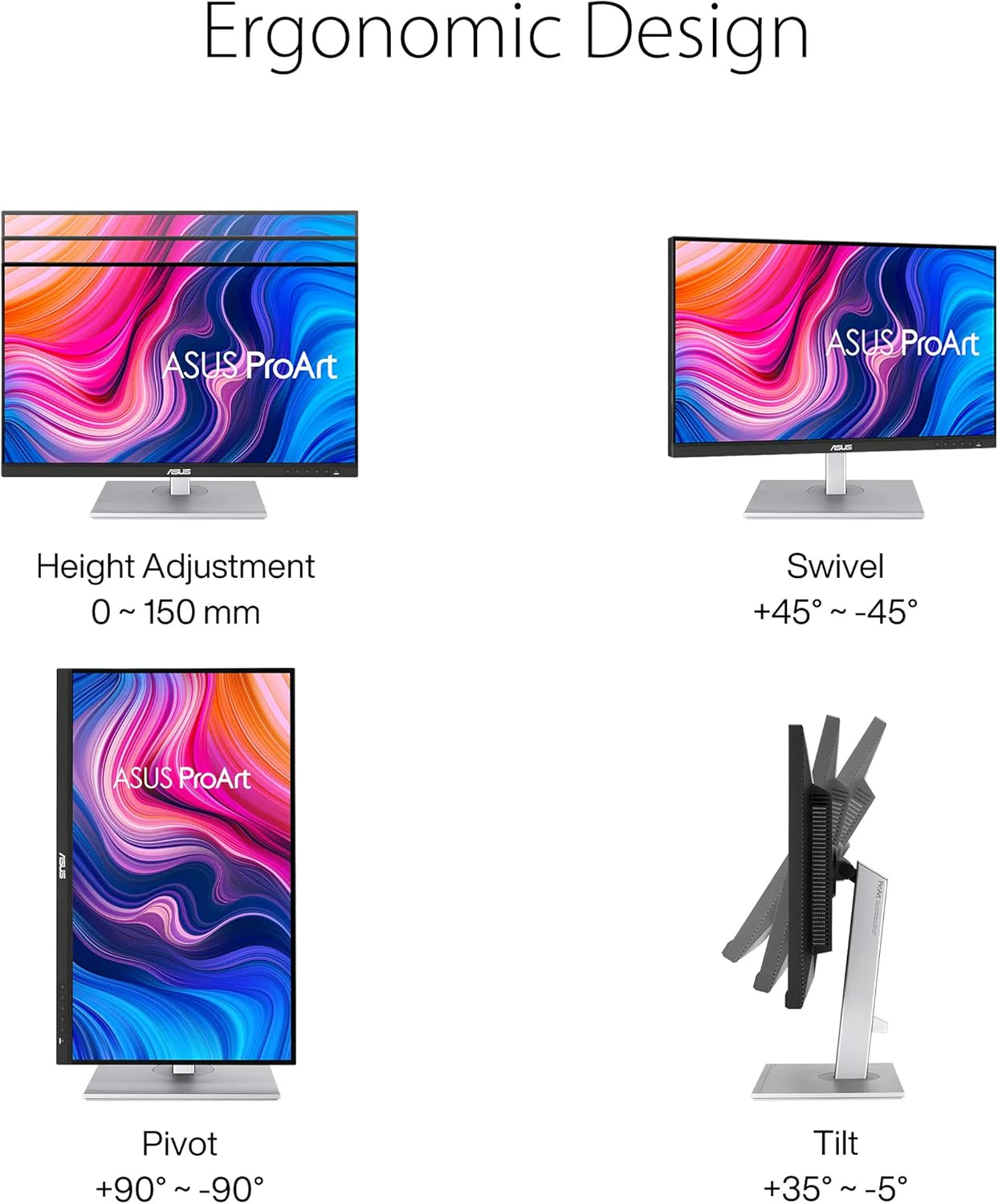 ASUS ProArt Display PA279CV 27” 4K HDR UHD (3840 x 2160) Monitor, IPS, 100% sRGB/Rec. 709, ΔE < 2, USB-C DisplayPort HDMI USB hub, Calman Verified, Eye Care, Tilt Pivot Swivel Height Adjustable (Certified Refurbished) - Image 4