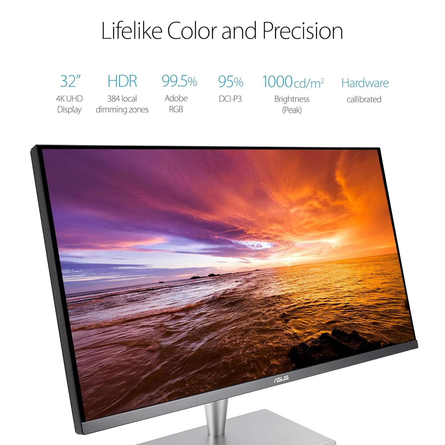 ASUS ProArt PA32UC Monitor - 32" Ultra HD 3840x2160 HDR-10 99.5 Adobe RGB TB3 DP 1.2 HDMI 2.0b with 384 local dimming zones (Certified Refurbished) - Image 2