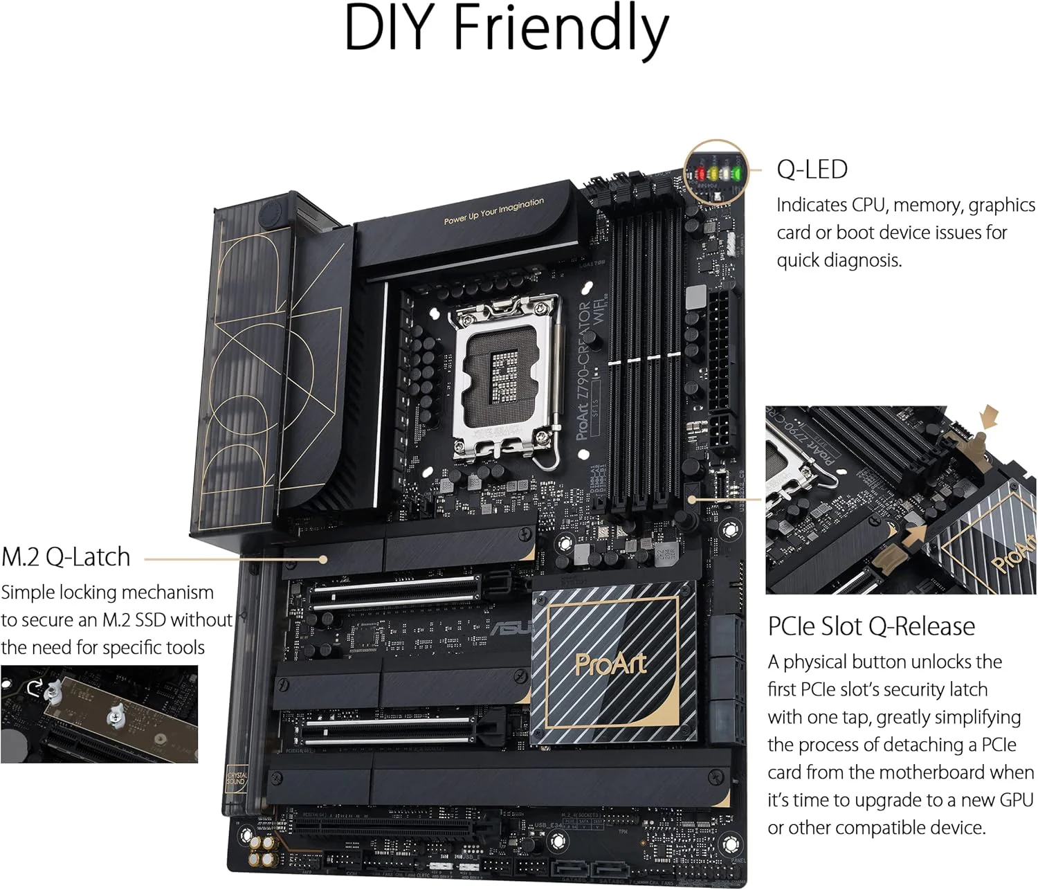 ASUS ProArt Z790-Creator WiFi 6E LGA 1700(Intel® 12th&13th Gen) ATX Content Creator Motherboard(PCIe 5.0,DDR5,2X Thunderbolt™ 4,10G&2.5G LAN,4xM.2/NVMe SSD,Front Panel USB 3.2 Gen2x2 Type-C) (Certified Refurbished) - Image 2