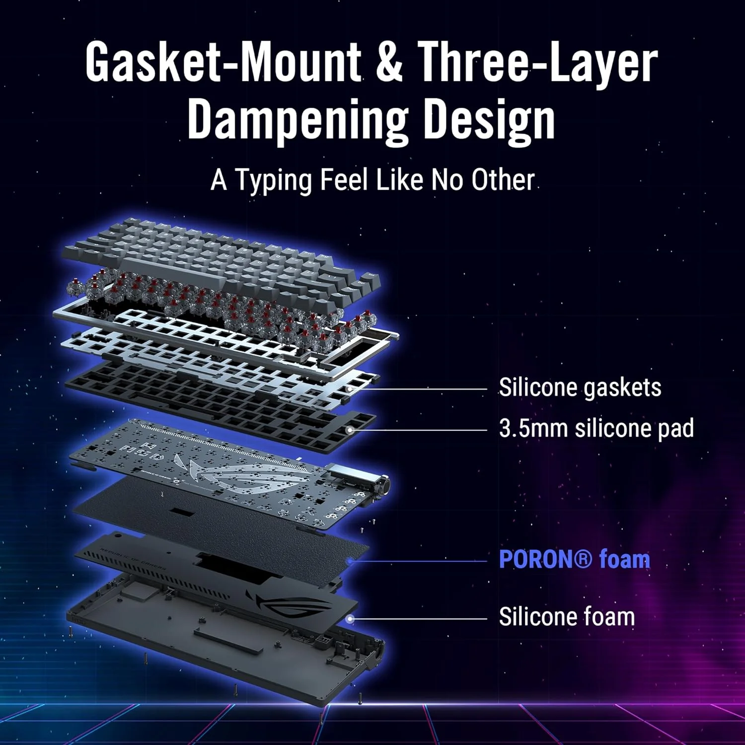 ASUS ROG Azoth 75 Wireless DIY Custom Gaming Keyboard, OLED Display, Gasket-Mount, Three-Layer Dampening, Hot-Swappable Pre-lubed ROG NX Red Switches & Keyboard Stabilizers, ABS Keycaps, RGB-Black (Certified Refurbished) - Image 6