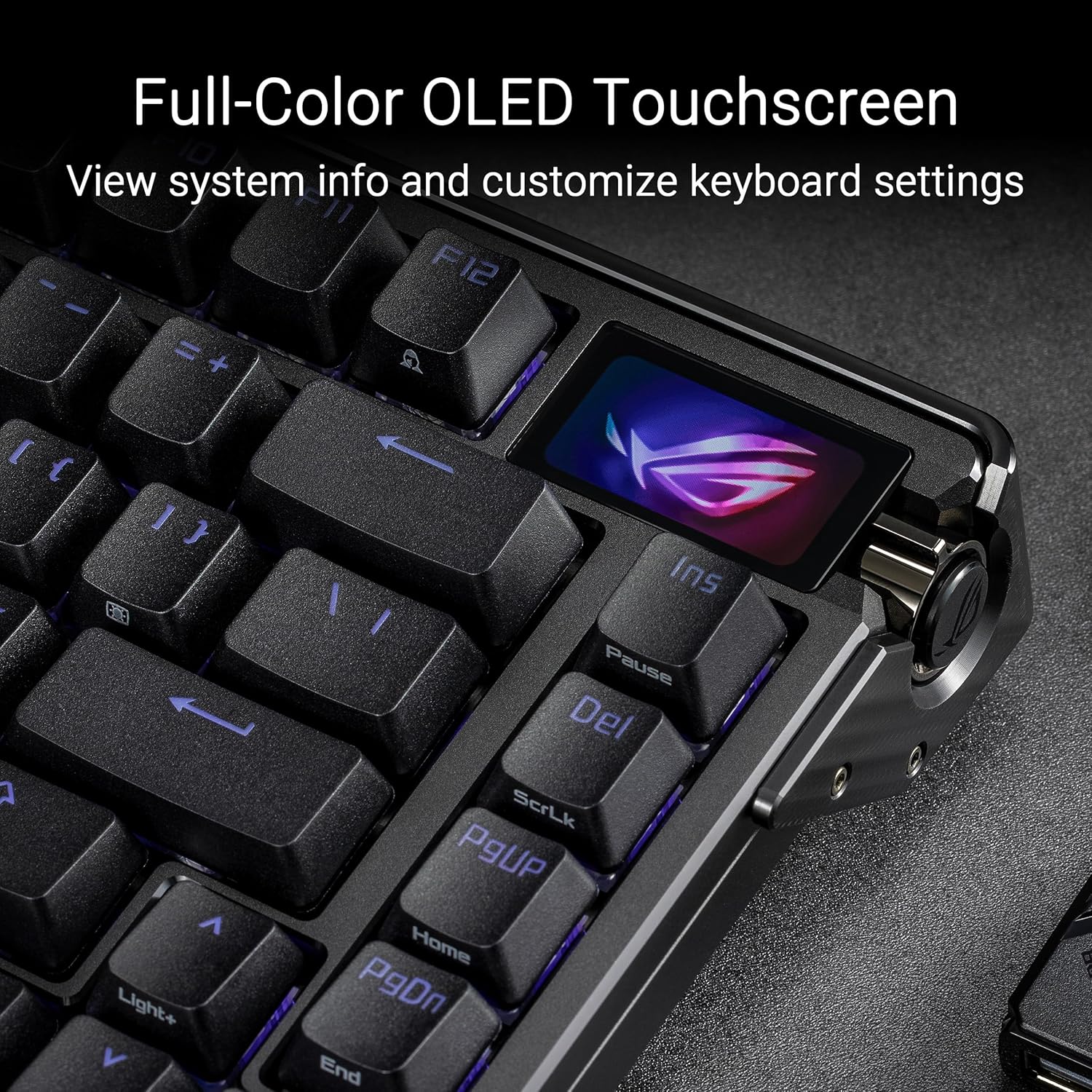 ASUS ROG Azoth Extreme 75 Custom Gaming Keyboard, Aluminum Chassis, Carbon Fiber Positioning Plate, Adjustable Gasket Mount, Three-Layer Dampening, Color OLED Touchscreen, ROG NX Snow Switches, PBT Keycaps (Certified Refurbished) - Image 3