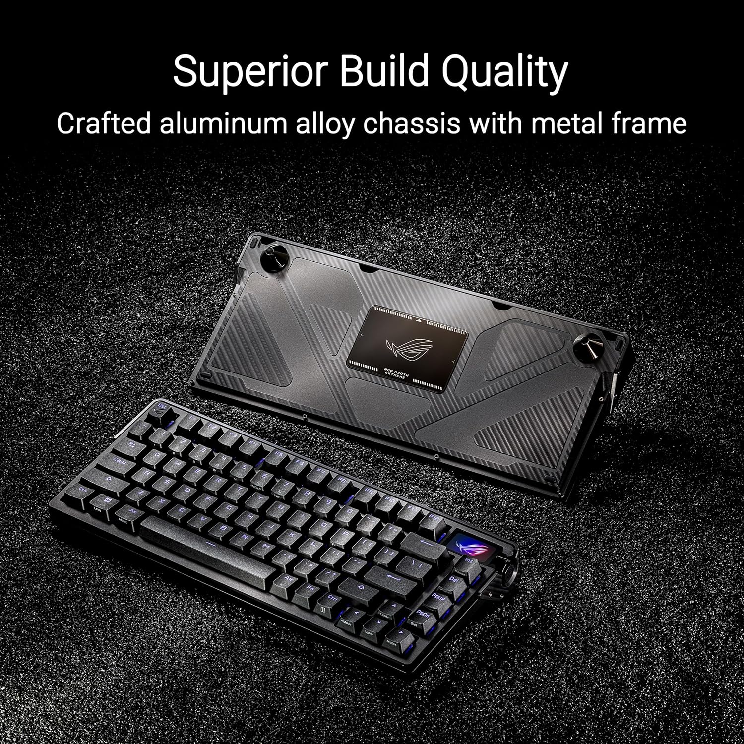 ASUS ROG Azoth Extreme 75 Custom Gaming Keyboard, Aluminum Chassis, Carbon Fiber Positioning Plate, Adjustable Gasket Mount, Three-Layer Dampening, Color OLED Touchscreen, ROG NX Snow Switches, PBT Keycaps (Certified Refurbished) - Image 7