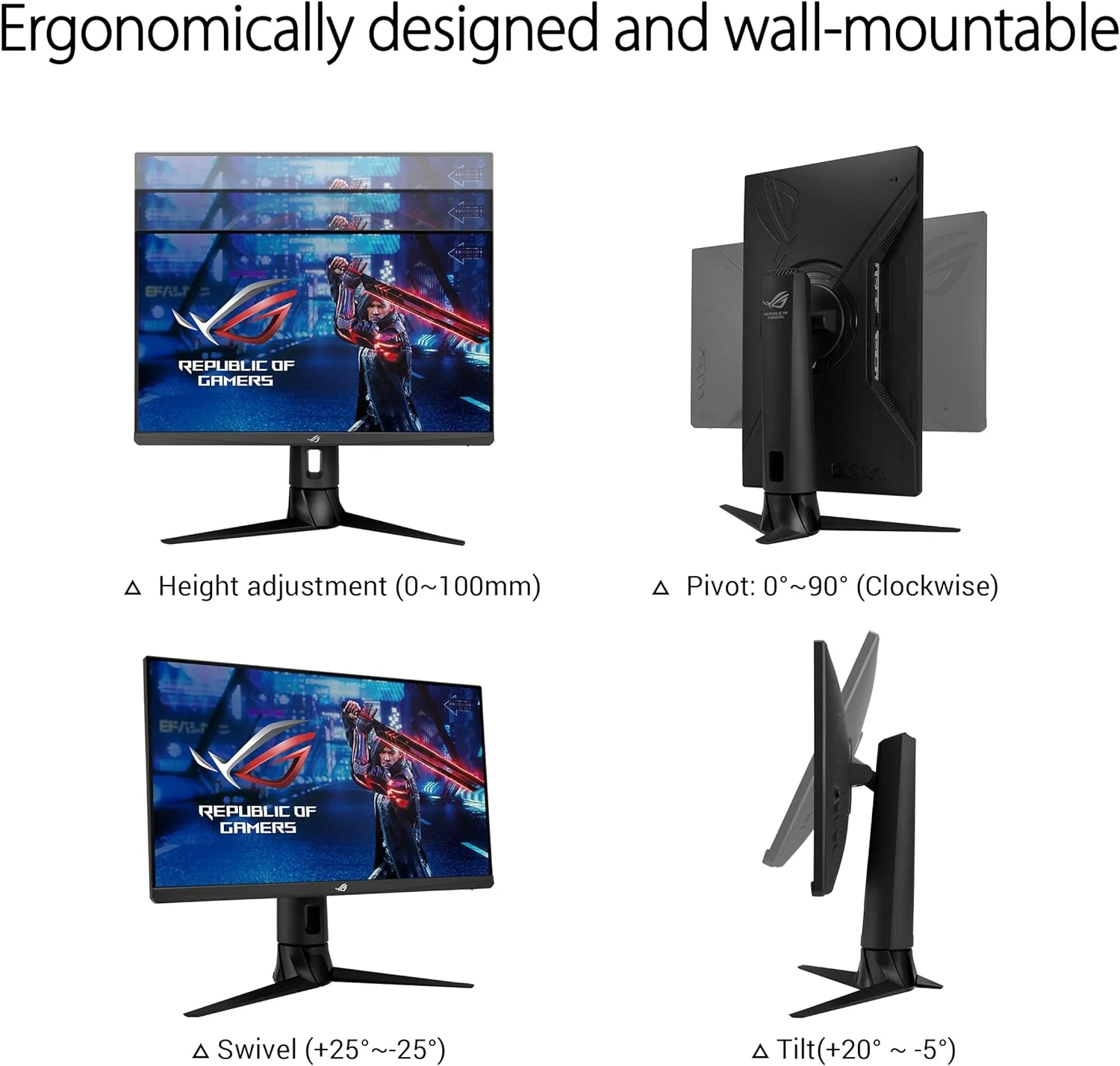 ASUS ROG Strix 23.8” 1080P HDR Gaming Monitor (XG249CM) - Full HD, IPS, 270Hz, 1ms, Extreme Low Motion Blur Sync, FreeSync Premium, 105% sRGB, Eye Care, USB-C, DisplayPort, HDMI, Height Adjustable (Certified Refurbished) - Image 5
