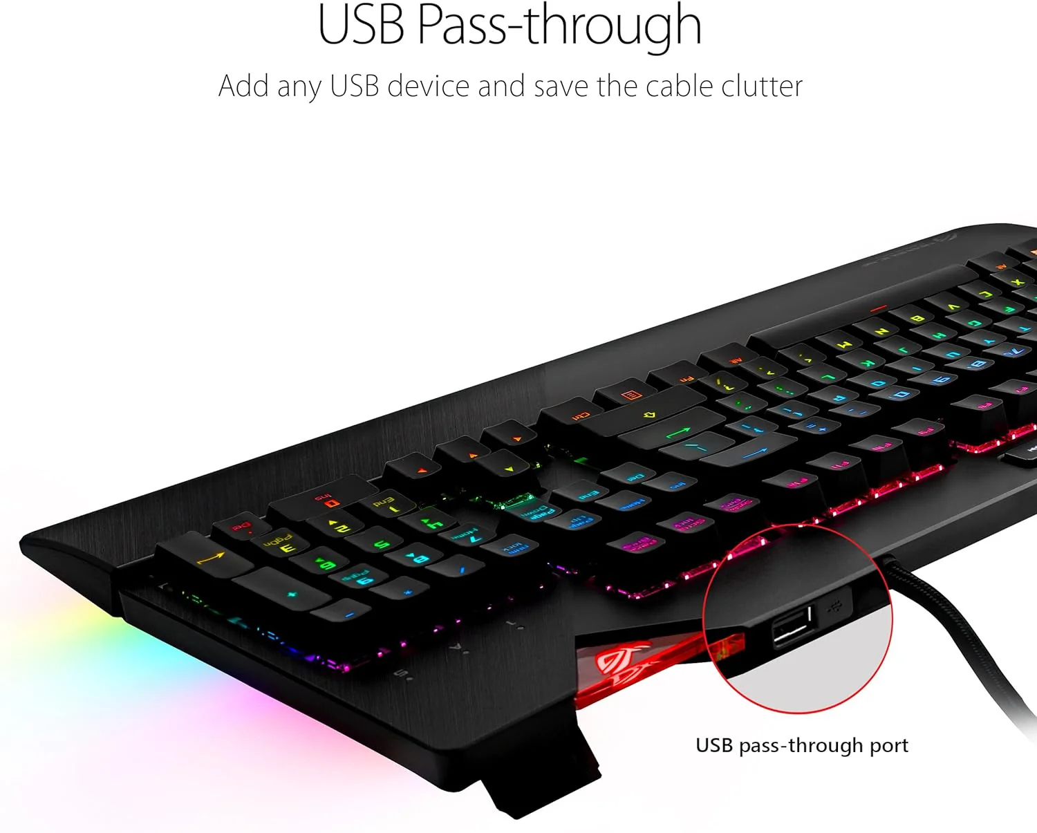 ASUS ROG Strix Flare (Cherry MX Red) Aura Sync RGB Mechanical Gaming Keyboard with Switches, Customizable Badge, USB Pass Through and Media Controls (Certified Refurbished) - Image 5