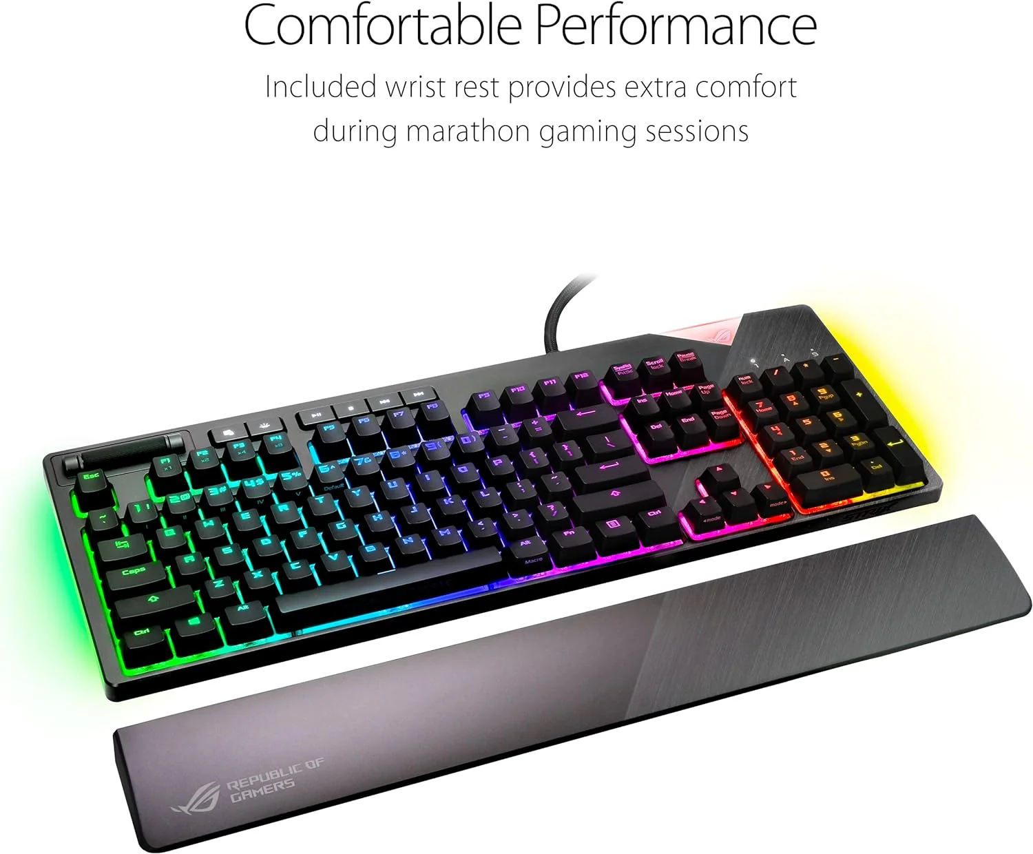ASUS ROG Strix Flare (Cherry MX Red) Aura Sync RGB Mechanical Gaming Keyboard with Switches, Customizable Badge, USB Pass Through and Media Controls (Certified Refurbished) - Image 6