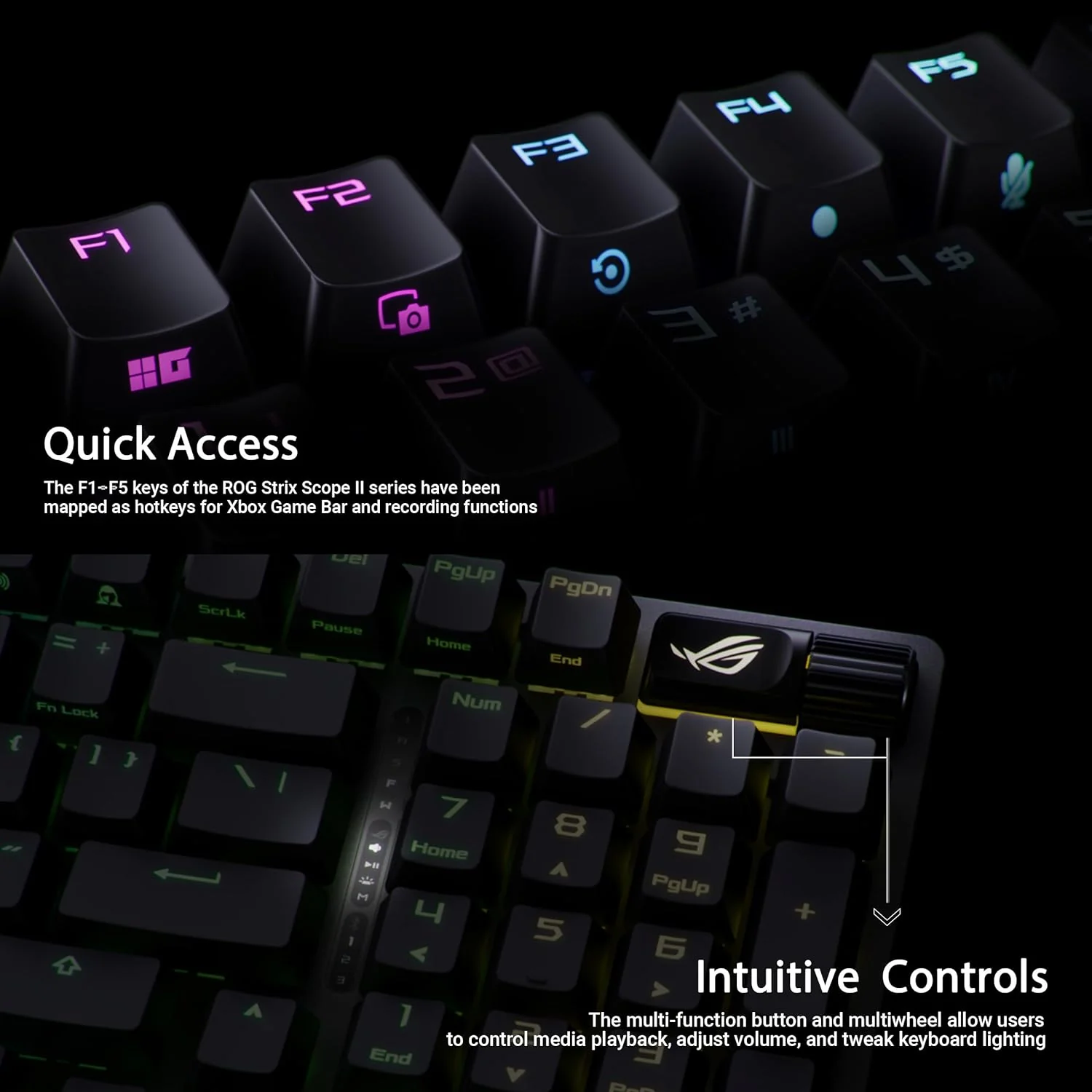 ASUS ROG Strix Scope II 96 Wireless Gaming Keyboard, Tri-Mode Connection, Dampening Foam & Switch-Dampening Pads, Hot-Swappable Pre-lubed ROG NX Snow Switches, PBT Keycaps, RGB-Black (Certified Refurbished) - Image 4