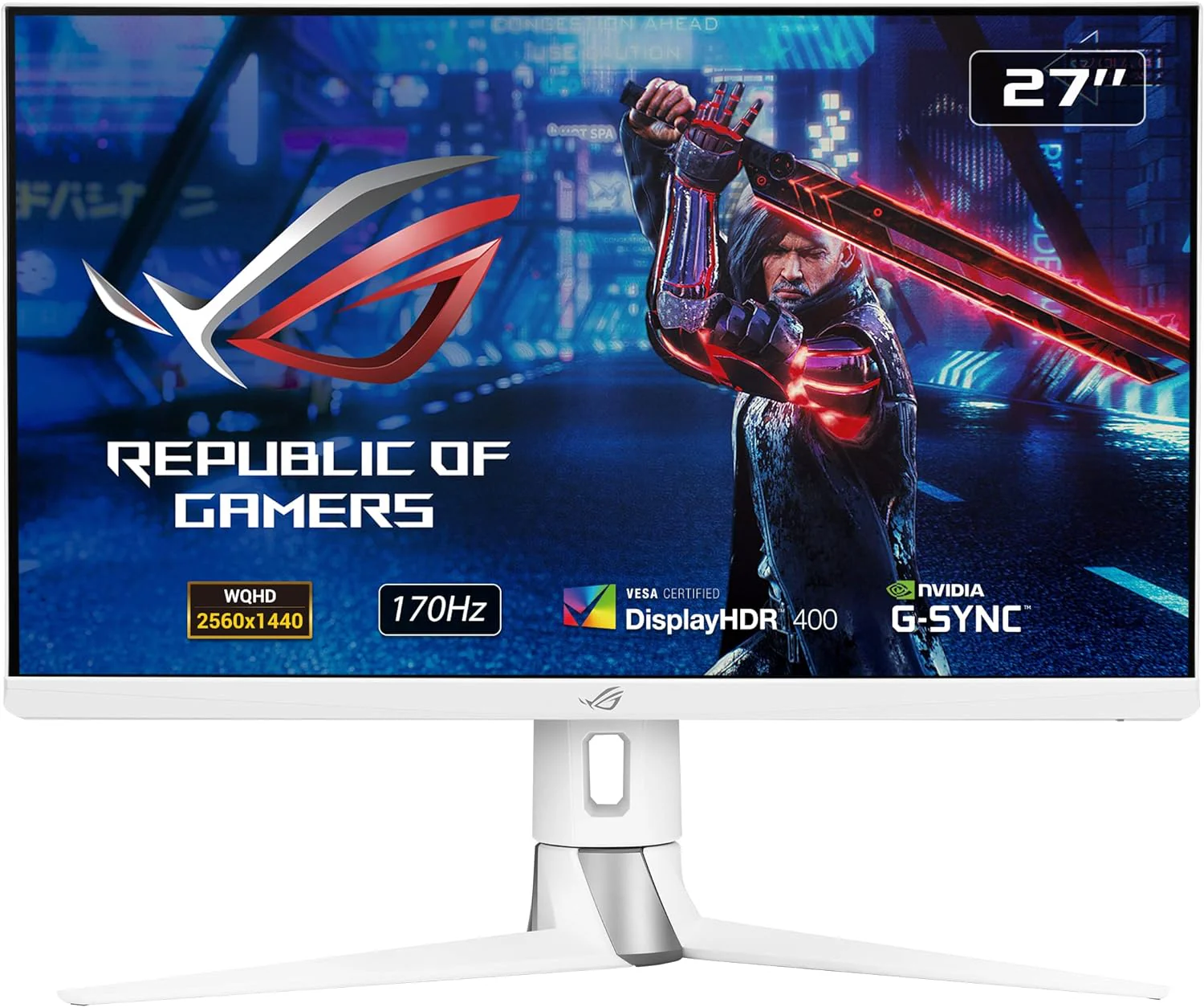 ASUS ROG Strix XG27AQ-W 27” 1440P HDR Gaming Monitor - White, QHD (2560 x 1440), Fast IPS, 170Hz, 1ms, Extreme Low Motion Blur Sync, G-SYNC Compatible, Eye Care, HDMI, DisplayPort, USB, DisplayHDR400 (Certified Refurbished)