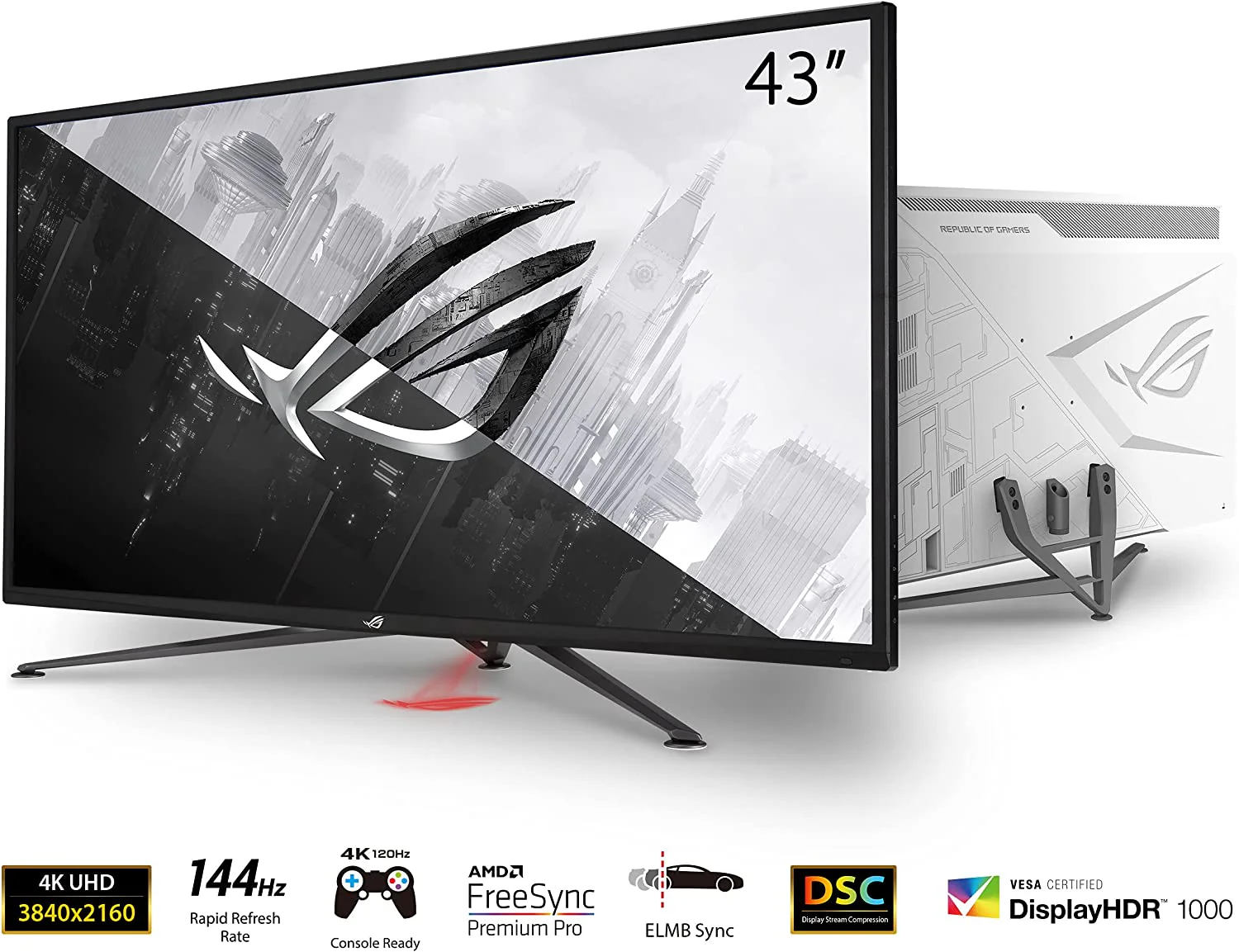 ASUS ROG Strix XG43UQ HDMI 2.1 Gaming Monitor - 43-inch 4K UHD (3840 x 2160), 144 Hz, 1ms MPRT, HDMI® 2.1, AMD FreeSync™ (Certified Refurbished) - Image 2