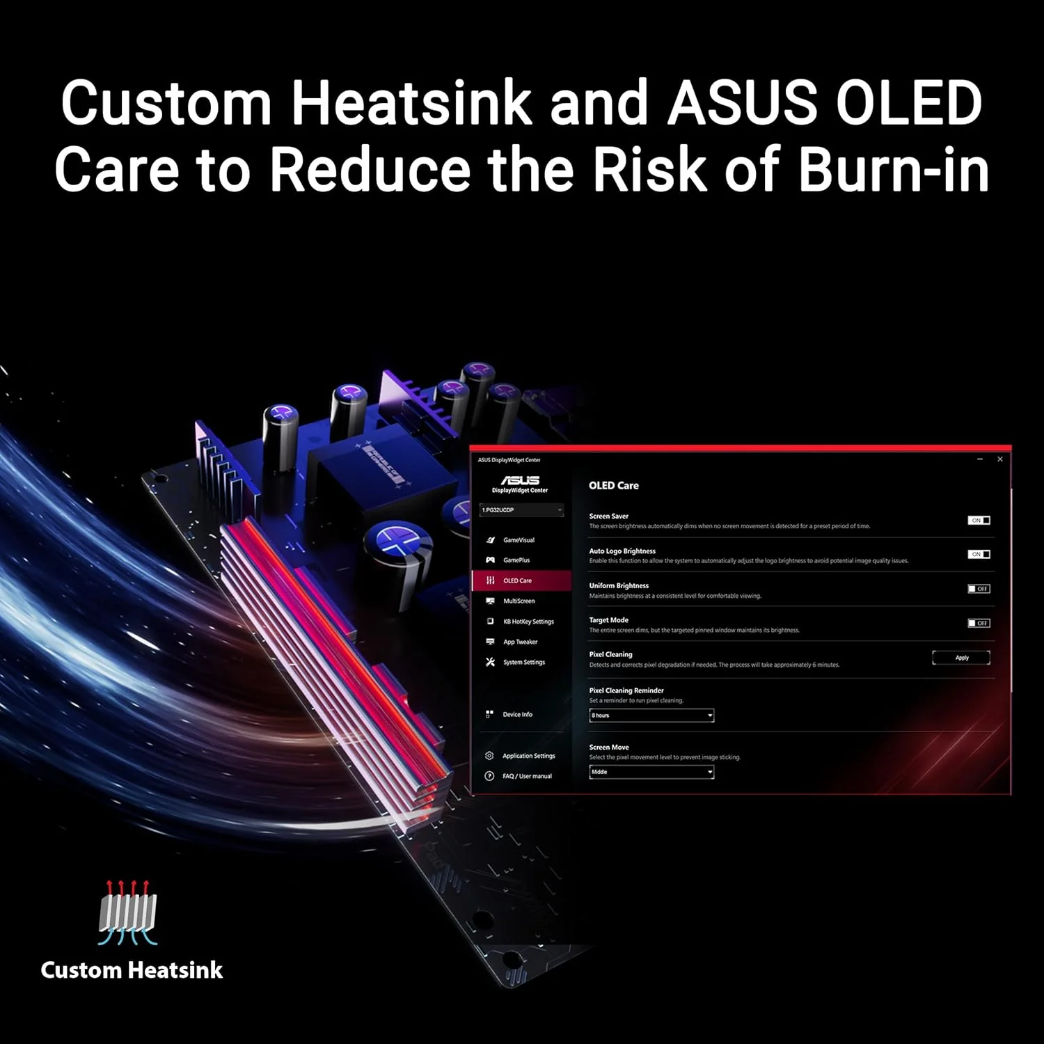 ASUS ROG Swift 32” 4K OLED Gaming Monitor (PG32UCDP) - WOLED, Dual Mode (4K 240Hz, FHD 480Hz), 0.03ms, G-SYNC Compatible, Custom Heatsink, AI Gaming, 99% DCI-P3,True 10-bit, USB-C 90W (Certified Refurbished) - Image 2