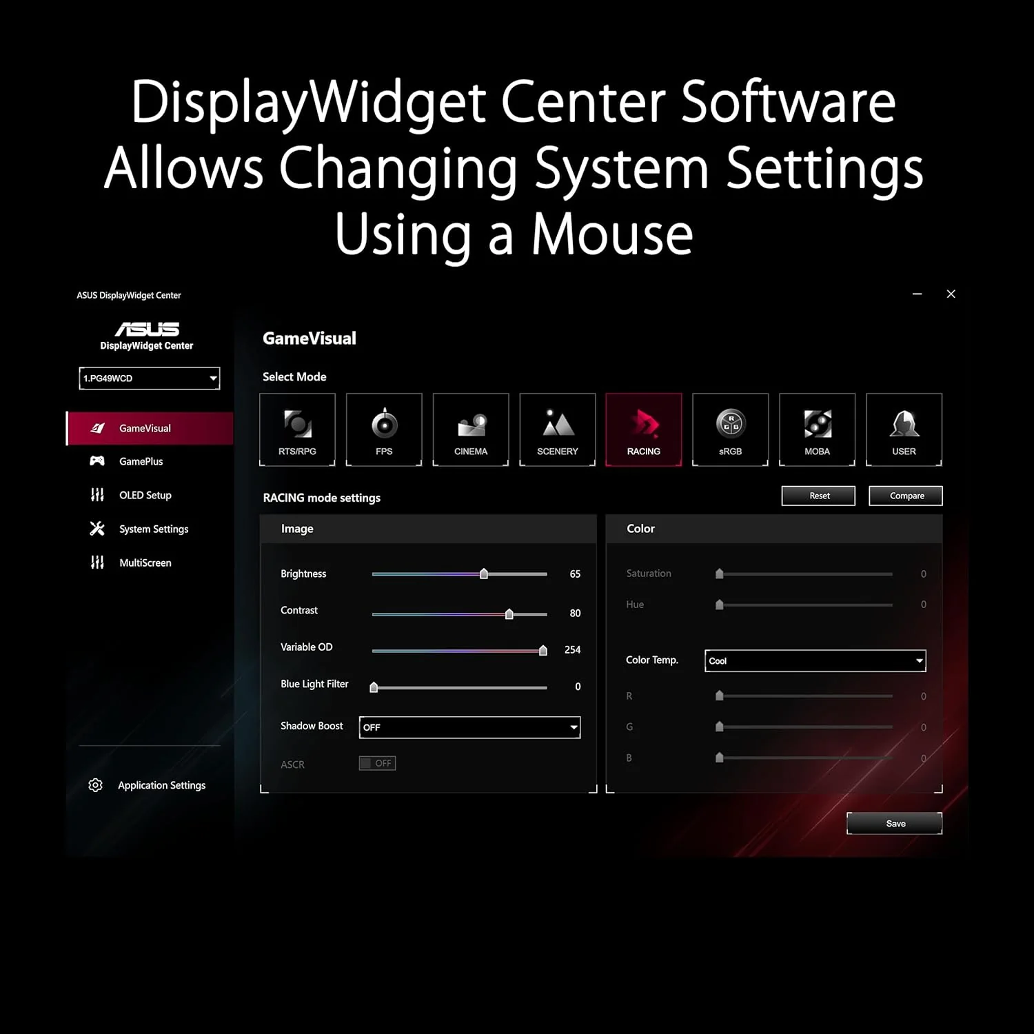 ASUS ROG Swift 49” Curved QD-OLED Gaming Monitor (PG49WCD) - Dual QHD 32:9 (5120x1440), 144Hz, 0.03ms, G-SYNC Compatible, Custom Heatsink, Uniform Brightness, Smart KVM, 90W USB-C PD, DisplayHDR 400 (Certified Refurbished) - Image 7