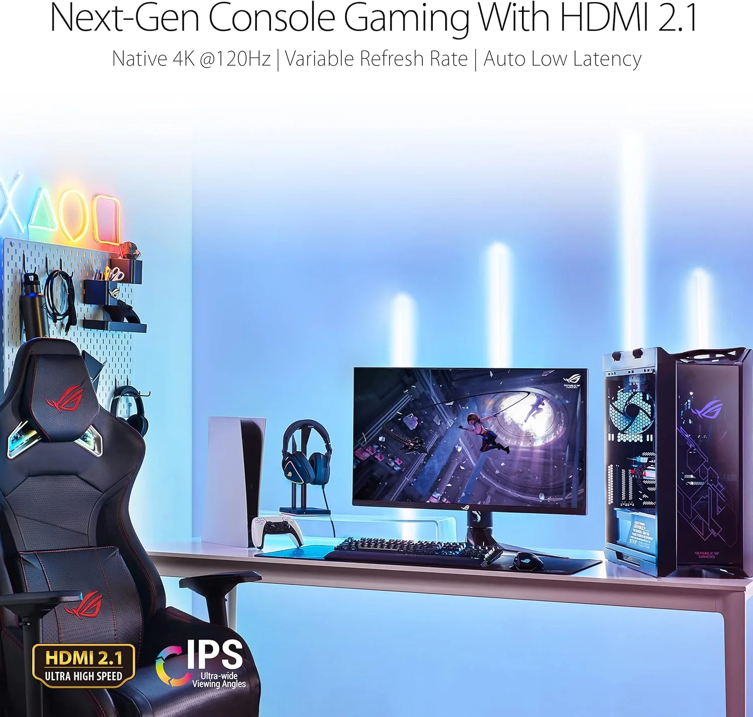 ASUS ROG Swift PG32UQ 32” 4K HDR 144Hz DSC HDMI 2.1 Gaming Monitor, UHD (3840 x 2160), IPS, 1ms, G-SYNC Compatible, Extreme Low Motion Blur Sync, Eye Care, DisplayPort, USB, DisplayHDR 600 (Certified Refurbished) - Image 7