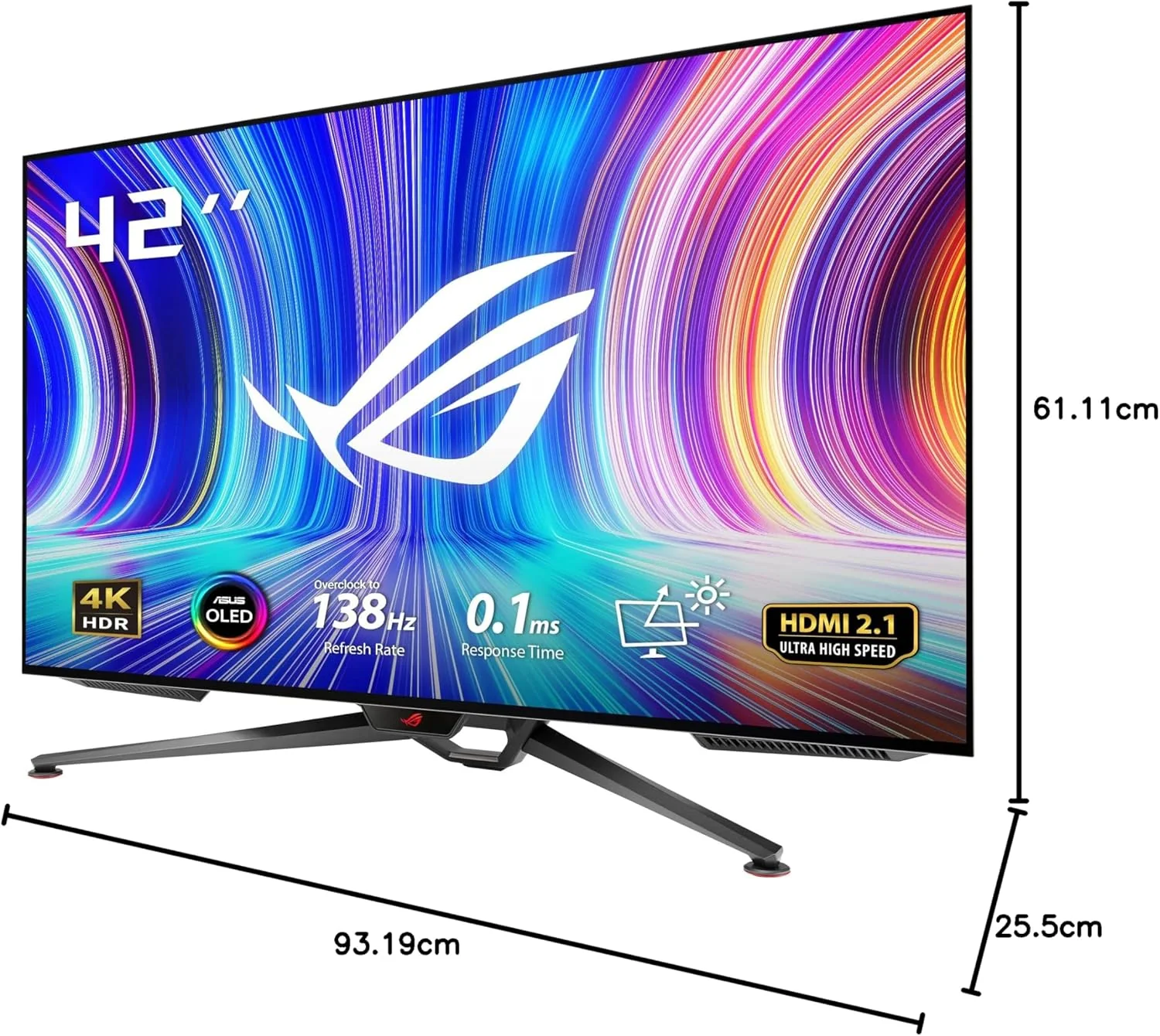 Asus ROG Swift PG42UQ 41.5 inch Gaming Monitor 3840 x 2160 138Hz 0.1ms True 10 bit DCI-P3 98% OLED, HDMI2.1, DisplayPort, USB (Certified Refurbished) - Image 10