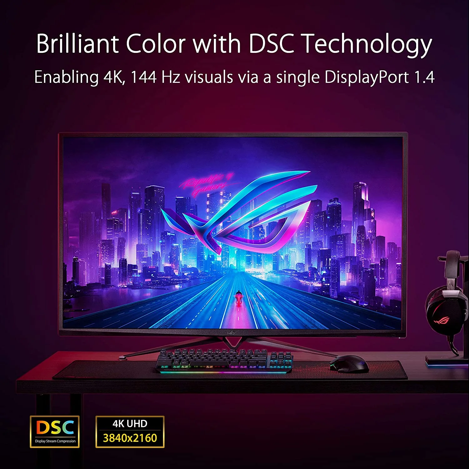 Asus ROG Swift PG43UQ Gaming Monitor — 43-inch 4K UHD (3840 x 2160), 144Hz, G-SYNC Compatible, DSC, DisplayHDR™ 1000, DCI-P3 90%, Adaptive Sync, Shadow Boost (Certified Refurbished) - Image 2