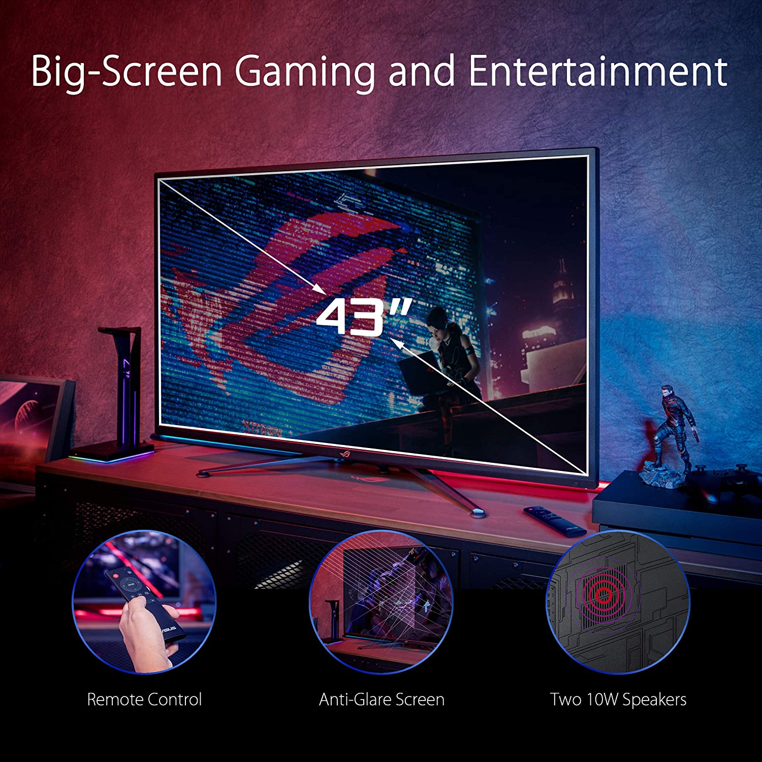 Asus ROG Swift PG43UQ Gaming Monitor — 43-inch 4K UHD (3840 x 2160), 144Hz, G-SYNC Compatible, DSC, DisplayHDR™ 1000, DCI-P3 90%, Adaptive Sync, Shadow Boost (Certified Refurbished) - Image 3