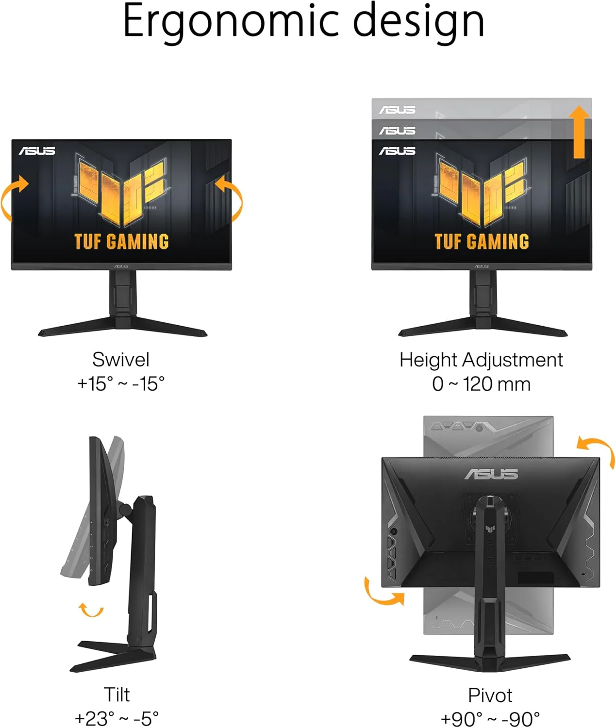 ASUS TUF Gaming 24” (23.8” viewable) 1080P Monitor (VG249QL3A) - Full HD, 180Hz, 1ms, Fast IPS, ELMB, FreeSync Premium, G-SYNC Compatible, Speakers, DisplayPort, Height Adjustable (Certified Refurbished) - Image 7
