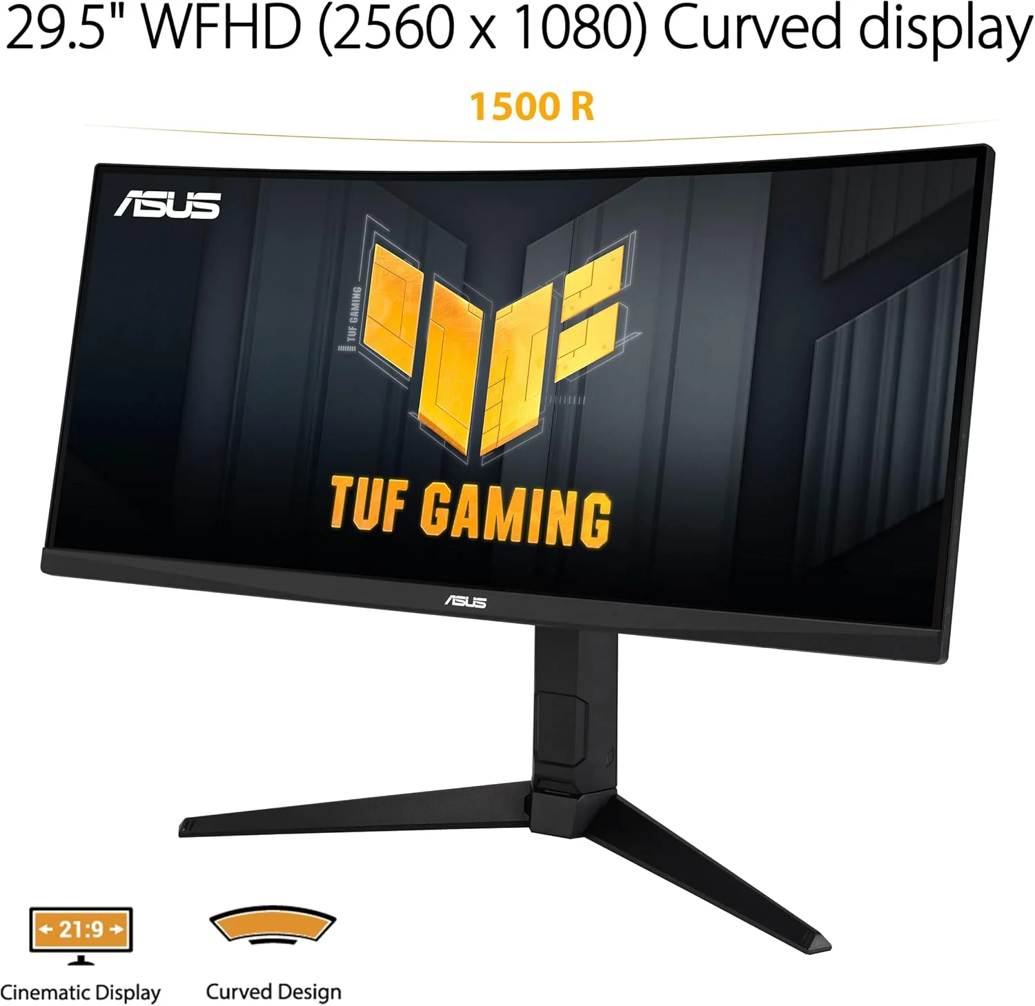 ASUS TUF Gaming 30” 21:9 1080P Ultrawide Curved HDR Monitor (VG30VQL1A) - WFHD (2560 x 1080), 200Hz (Supports 144Hz), 1ms, Extreme Low Motion Blur, FreeSync Premium, Eye Care, DisplayPort, HDMI (Certified Refurbished) - Image 2