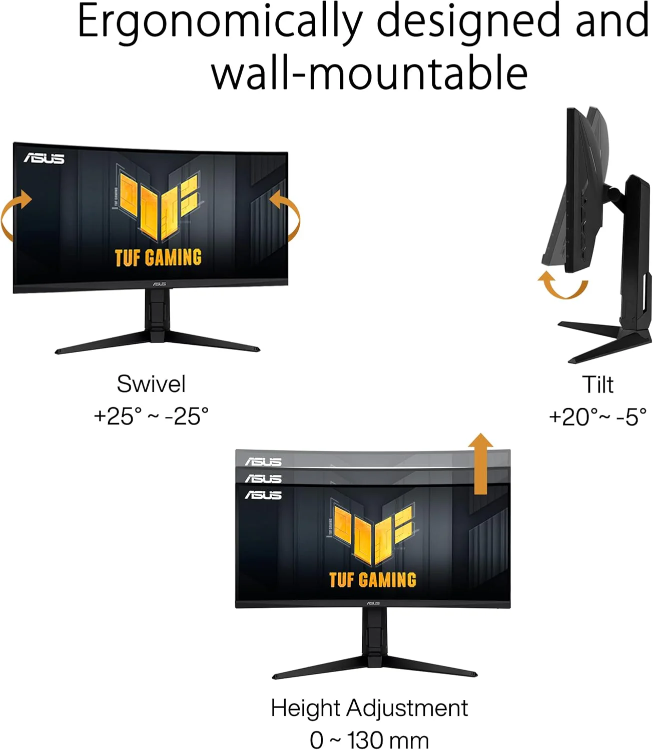 ASUS TUF Gaming 30” 21:9 1080P Ultrawide Curved HDR Monitor (VG30VQL1A) - WFHD (2560 x 1080), 200Hz (Supports 144Hz), 1ms, Extreme Low Motion Blur, FreeSync Premium, Eye Care, DisplayPort, HDMI (Certified Refurbished) - Image 6