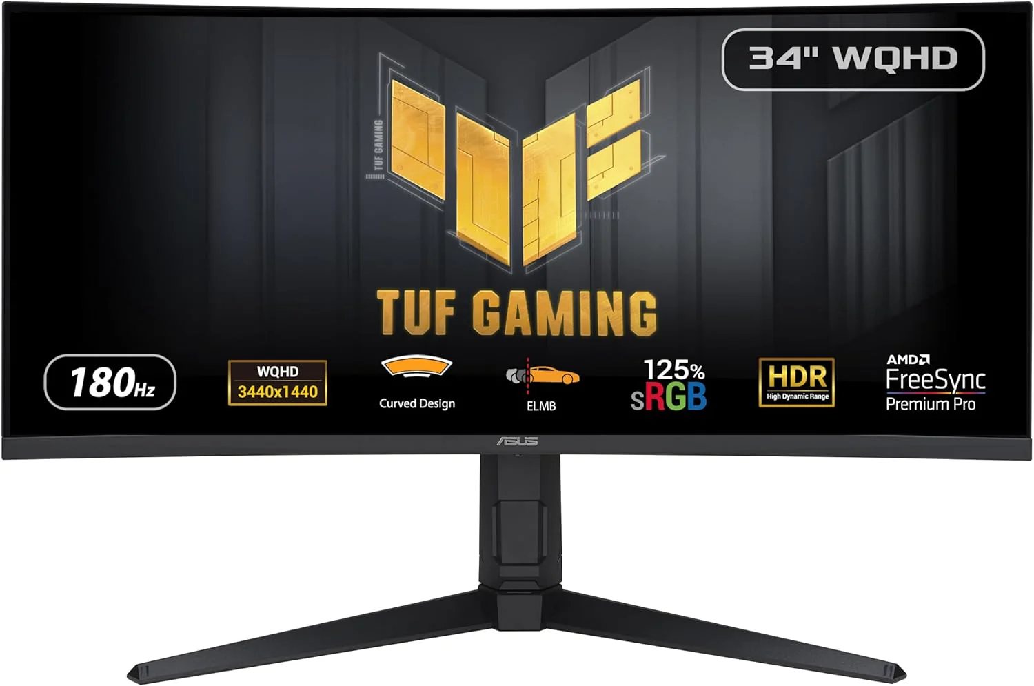 ASUS TUF Gaming 34” 1440P 1500R Curved Monitor (VG34VQL3A) - QHD (3440 x 1440), 180Hz, 1ms, Extreme Low Motion Blur, Freesync Premium Pro, 125% sRGB, DisplayHDR 400, Height Adjustable (Certified Refurbished)