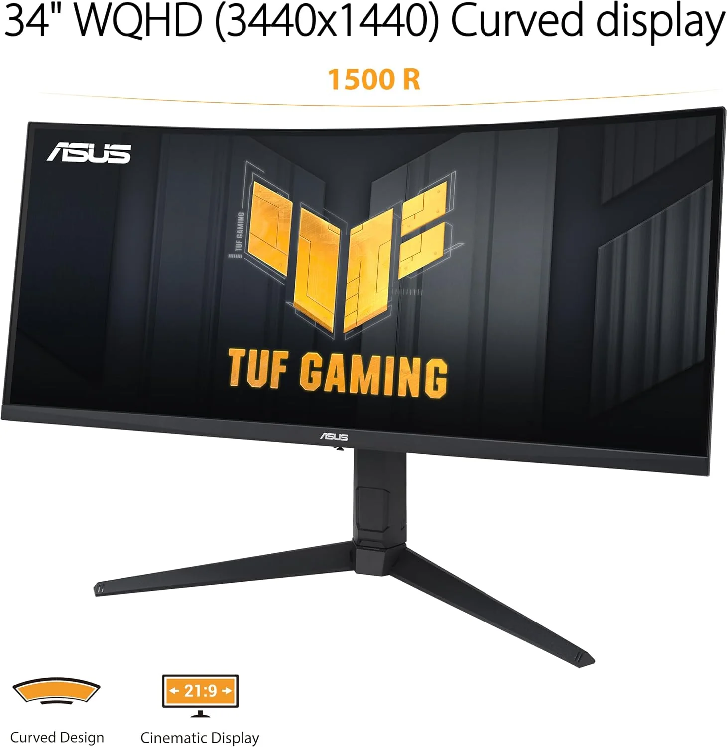 ASUS TUF Gaming 34” 1440P 1500R Curved Monitor (VG34VQL3A) - QHD (3440 x 1440), 180Hz, 1ms, Extreme Low Motion Blur, Freesync Premium Pro, 125% sRGB, DisplayHDR 400, Height Adjustable (Certified Refurbished) - Image 2