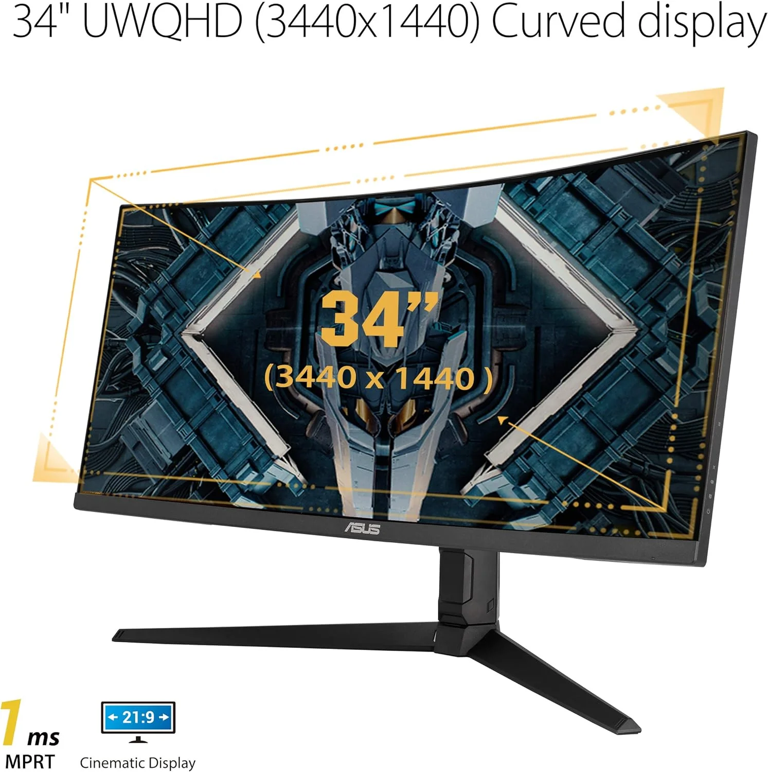 Asus TUF Gaming 34-inch VG34VQL1B Monitor, Curved, WQHD (3440x1440), 165Hz, Extreme Low Motion Blur, FreeSync Premium, Eye Care, DisplayPort HDMI USB, Height Adjustable (Certified Refurbished) - Image 2