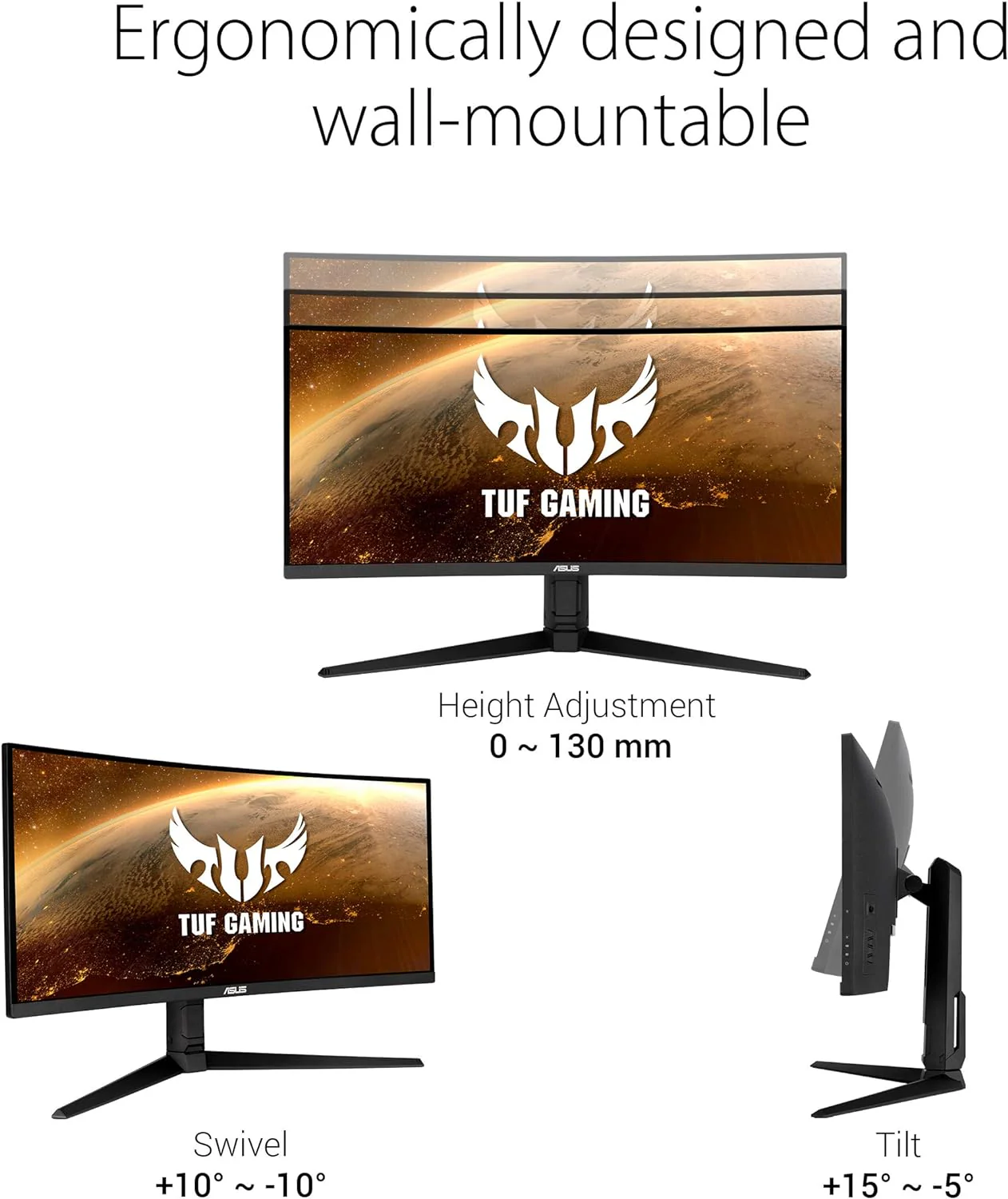 Asus TUF Gaming 34-inch VG34VQL1B Monitor, Curved, WQHD (3440x1440), 165Hz, Extreme Low Motion Blur, FreeSync Premium, Eye Care, DisplayPort HDMI USB, Height Adjustable (Certified Refurbished) - Image 5