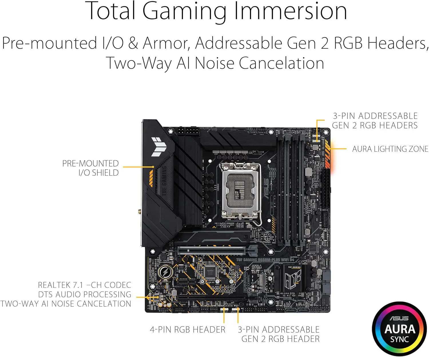 ASUS TUF GAMING B660M-PLUS WIFI D4 LGA 1700(Intel 12th Gen) mATX Gaming Motherboard (PCIe 5.0,DDR4,2xPCIe 4.0 M.2 Slots,WiFi 6,2.5 Gb LAN,Front USB 3.2 Gen 1 Type-C,Two-way AI Noise Cancelation) (Certified Refurbished) - Image 3