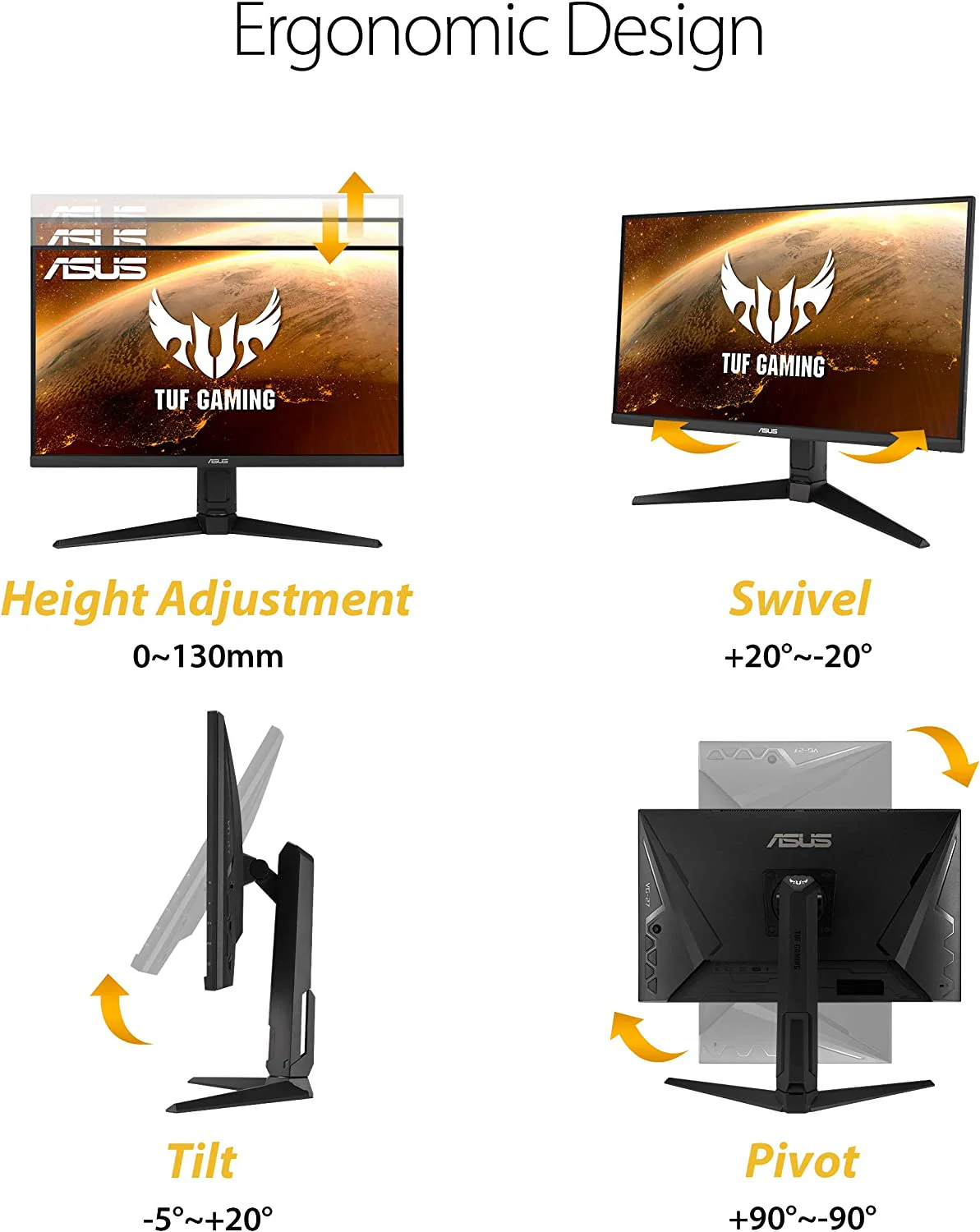 Asus TUF Gaming VG27AQL1A Gaming Monitor –27 inch QHD (2560x1440), IPS,170Hz (above 144Hz), ELMB SYNC, G-Sync compatible, FreeSync Premium, 1ms (MPRT), 130 % sRGB, HDR (Certified Refurbished) - Image 5