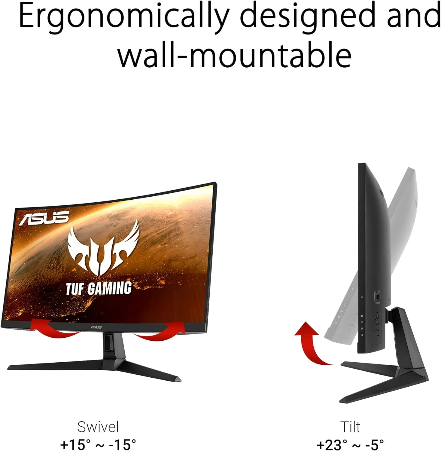 ASUS TUF Gaming VG27VH1B 27” Curved Monitor, 1080P Full HD, 165Hz (Supports 144Hz), Extreme Low Motion Blur, Adaptive-sync, FreeSync Premium, 1ms, Eye Care, HDMI D-Sub (Certified Refurbished) - Image 3