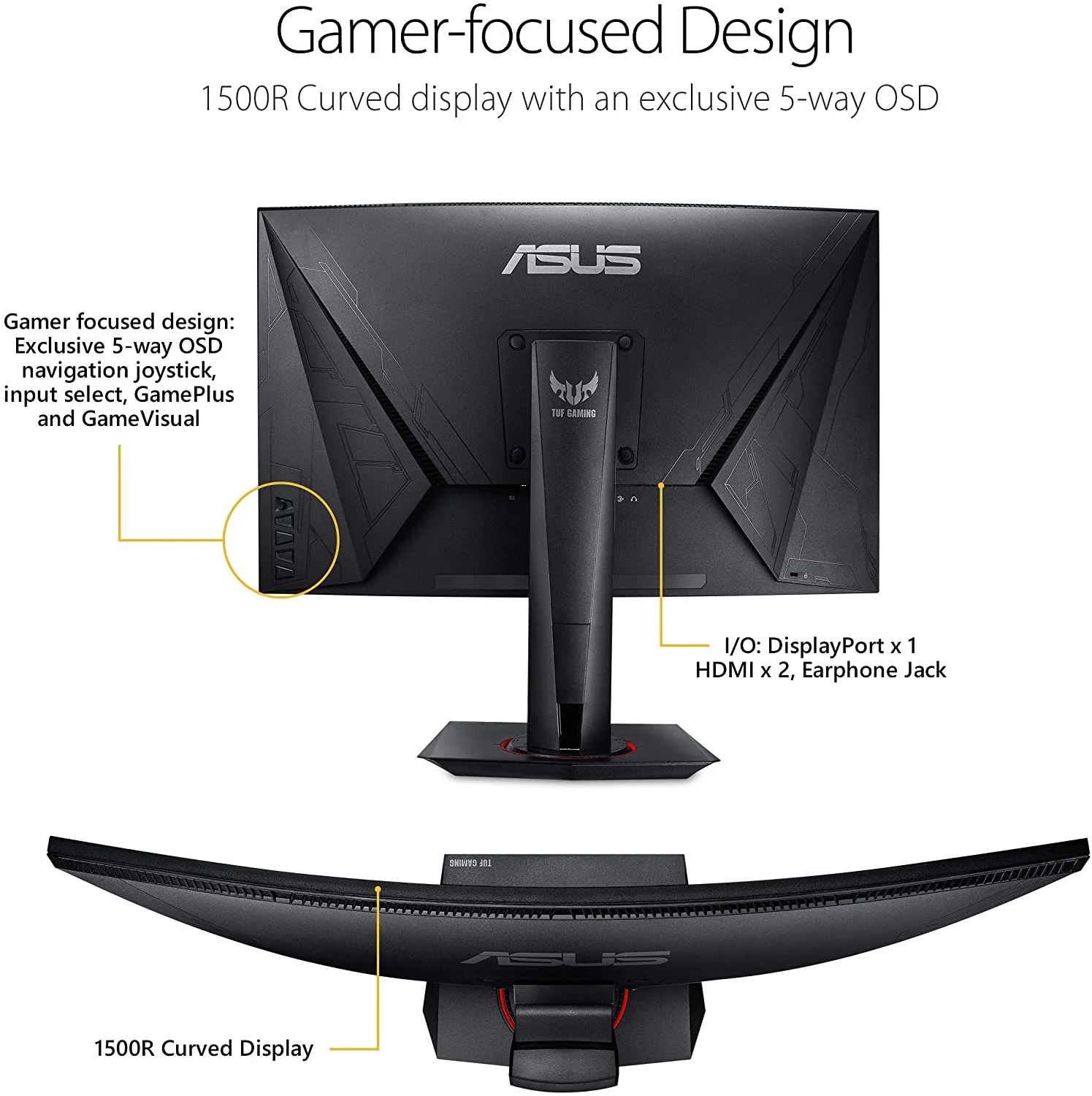 Asus TUF Gaming VG27VQ Curved Gaming Monitor – 27 inch Full HD (1920x1080), 165Hz (above 144Hz), Freesync (Certified Refurbished) - Image 3