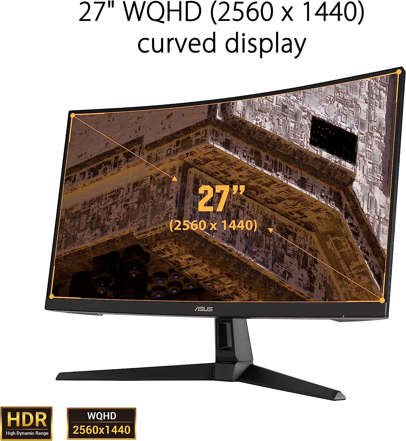 Asus TUF Gaming VG27WQ1B 27 inch Monitor | 2560 x 1440 | 165Hz, 144Hz | Extreme Low Motion Blur, HDR, Curved, FreeSync Premium | DisplayPort, HDMI | Speaker | (Certified Refurbished) - Image 6