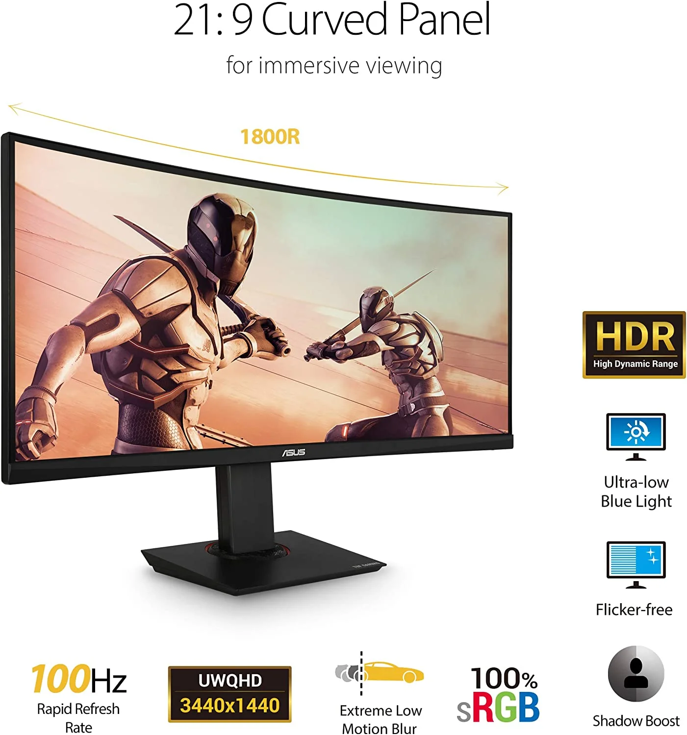 Asus TUF Gaming VG35VQ Gaming Monitor – 35 inch WQHD (3440x1440), 100Hz, Extreme Low Motion Blur™, Adaptive-Sync,1ms (MPRT), Curved (Certified Refurbished) - Image 2