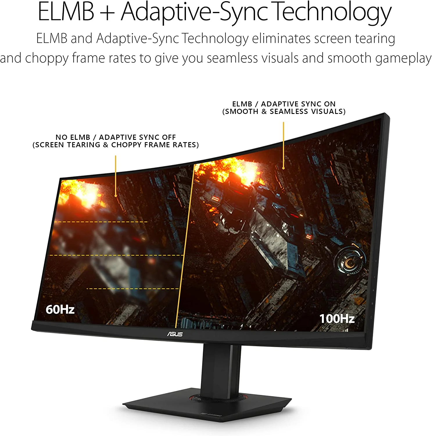 Asus TUF Gaming VG35VQ Gaming Monitor – 35 inch WQHD (3440x1440), 100Hz, Extreme Low Motion Blur™, Adaptive-Sync,1ms (MPRT), Curved (Certified Refurbished) - Image 3
