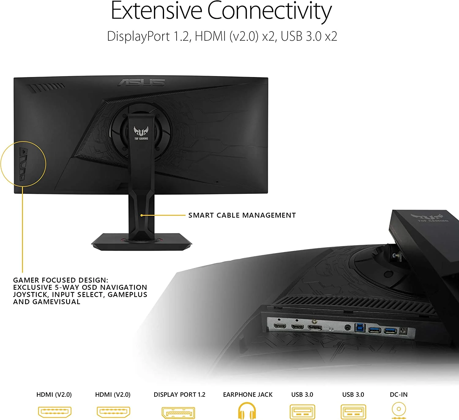Asus TUF Gaming VG35VQ Gaming Monitor – 35 inch WQHD (3440x1440), 100Hz, Extreme Low Motion Blur™, Adaptive-Sync,1ms (MPRT), Curved (Certified Refurbished) - Image 8