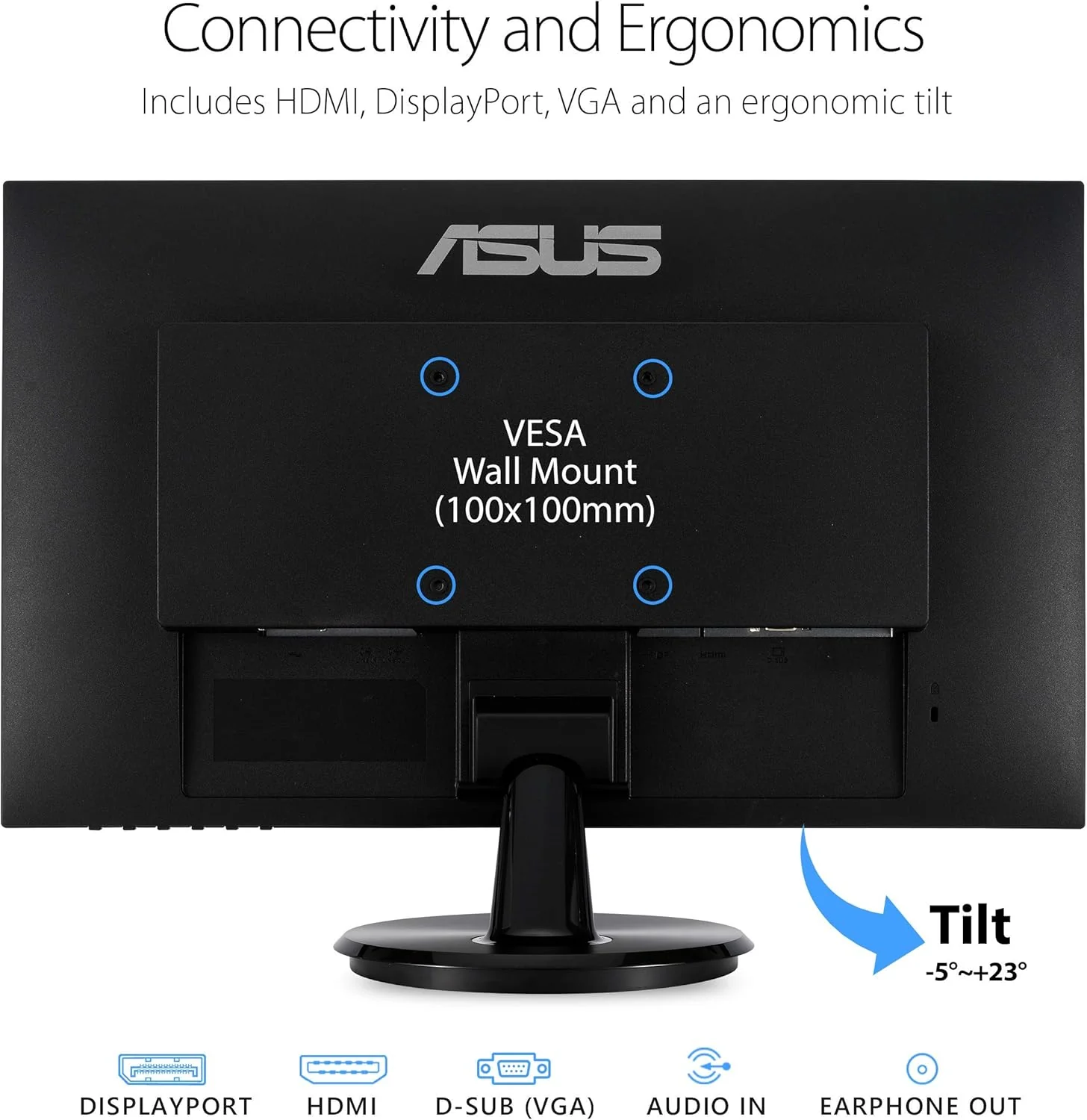 ASUS VA24DQ 23.8” Monitor, 1080P Full HD, 75Hz, IPS, Adaptive-Sync/FreeSync, Eye Care, HDMI DisplayPort VGA, Frameless, VESA Wall Mountable (Certified Refurbished) - Image 2