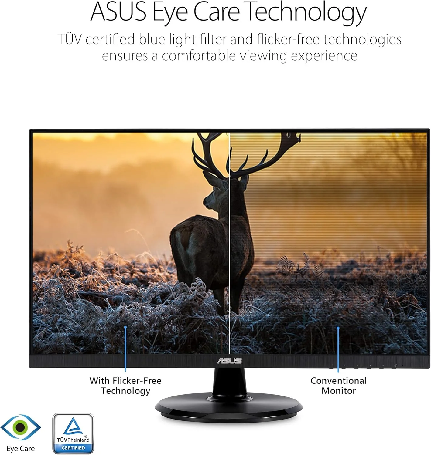 ASUS VA24DQ 23.8” Monitor, 1080P Full HD, 75Hz, IPS, Adaptive-Sync/FreeSync, Eye Care, HDMI DisplayPort VGA, Frameless, VESA Wall Mountable (Certified Refurbished) - Image 3