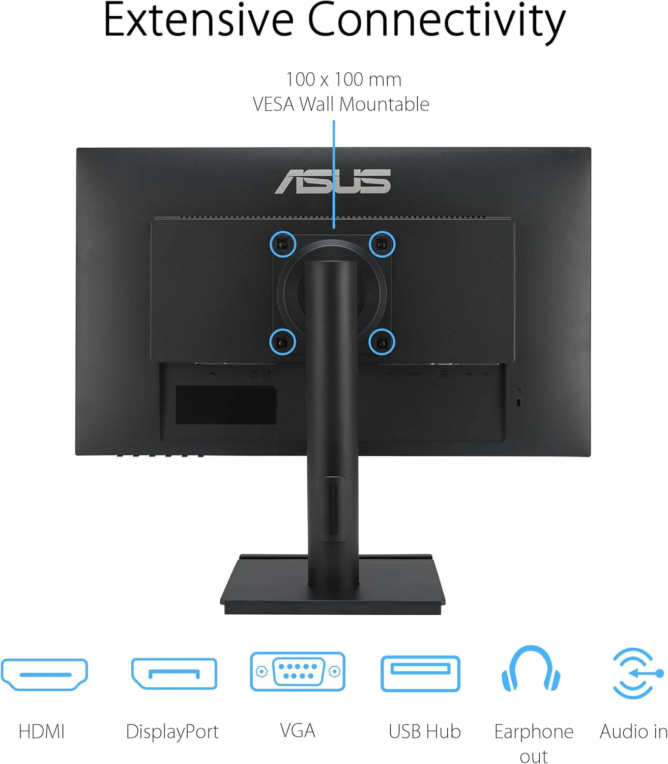 ASUS VA24DQFS Business Monitor – 24-inch (23.8-inch viewable), IPS, Full HD, Frameless, 100Hz, Adaptive-Sync, 1ms MPRT, HDMI, DisplayPort, VGA, Low Blue Light, Flicker Free, Ergonomic Design, Wall Mountable (Certified Refurbished) - Image 6