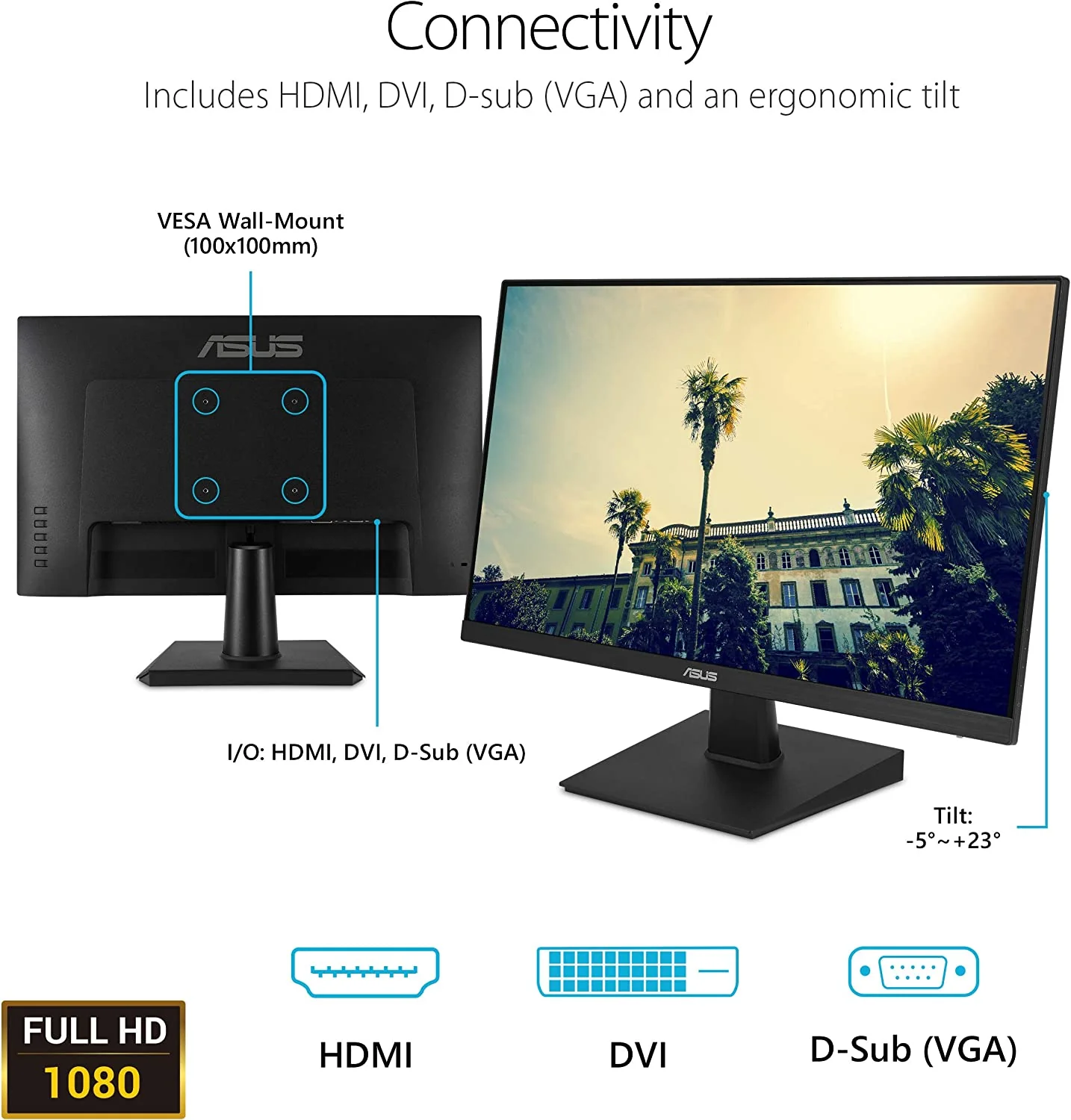 ASUS VA24EHE Eye Care Monitor – 23.8 inch, Full HD, IPS, Frameless, 75Hz, Adaptive-Sync, Low Blue Light, Flicker Free, Wall Mountable (Certified Refurbished) - Image 7