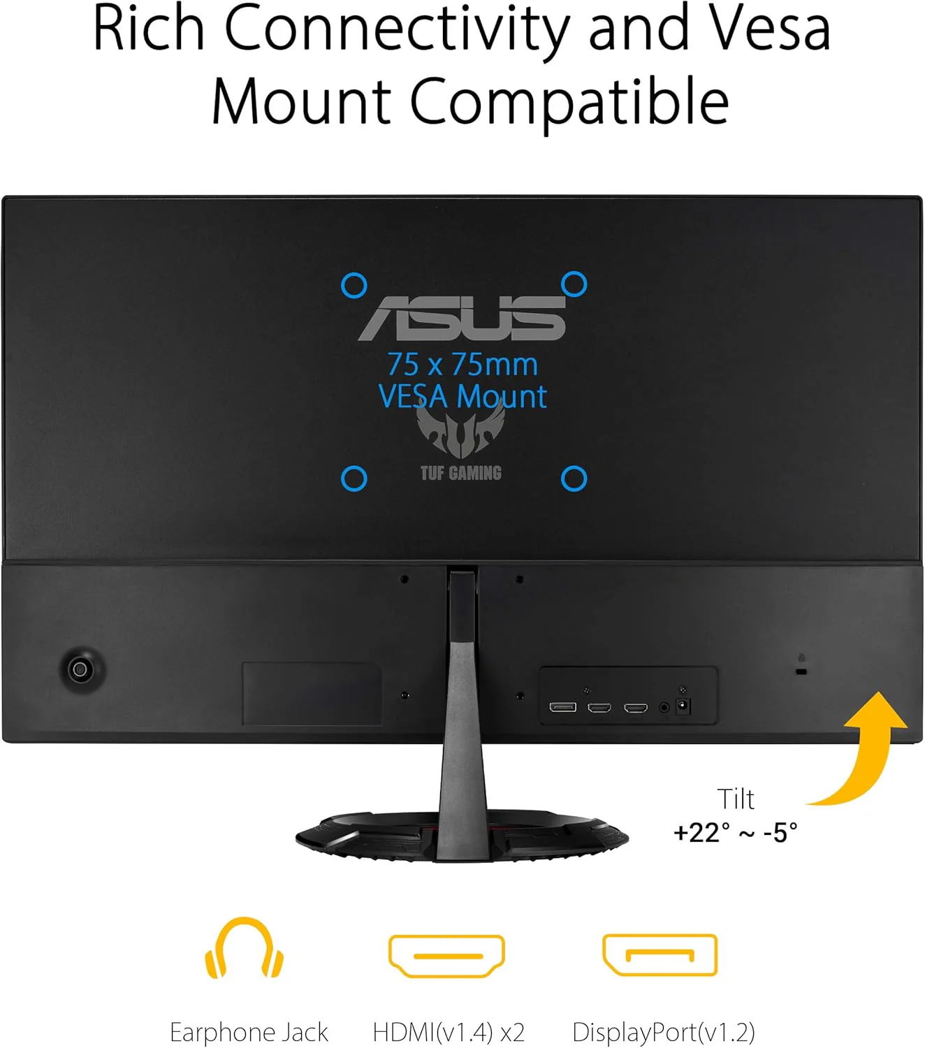 ASUS TUF Gaming 23.8” 1080P Monitor (VG249Q1R) - Full HD, IPS, 165Hz (Supports 144Hz), 1ms, Extreme Low Motion Blur, Speaker, FreeSync Premium, Shadow Boost, VESA Mountable, DisplayPort, HDMI (Certified Refurbished) - Image 2
